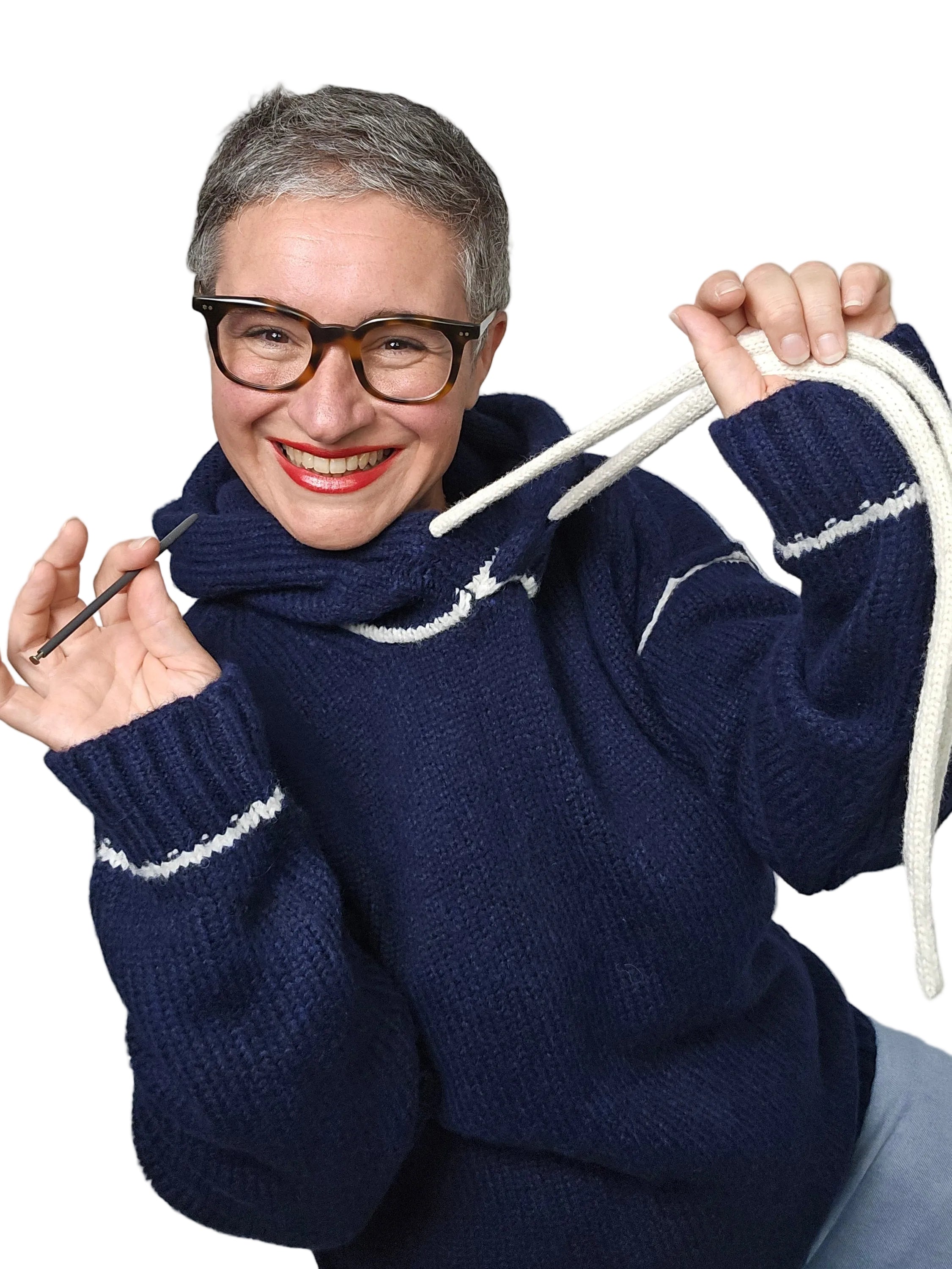 Longo - Maglia ricamata a mano blu cappuccio