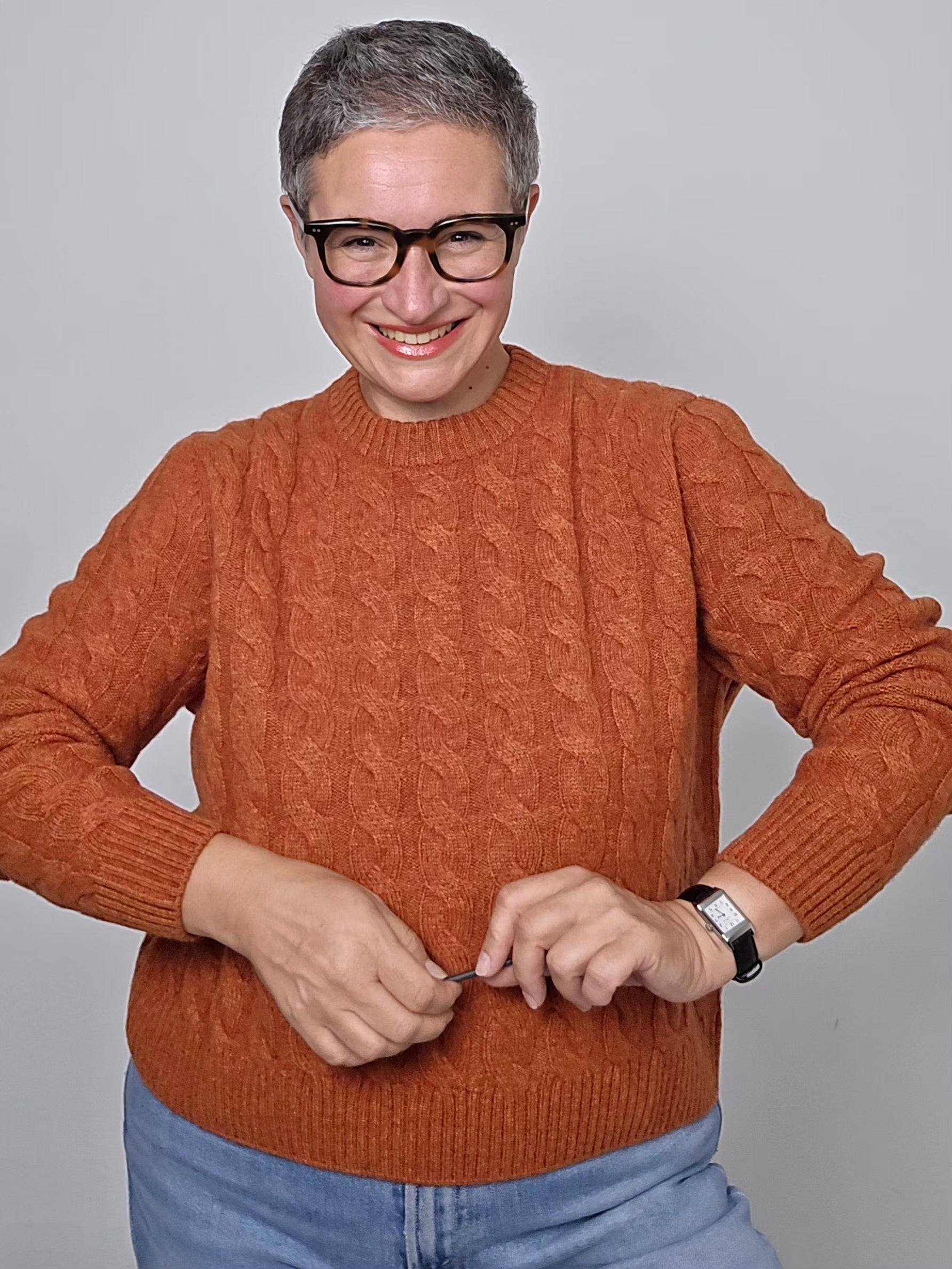 Be You - Maglia girocollo cashmere a trecce orange