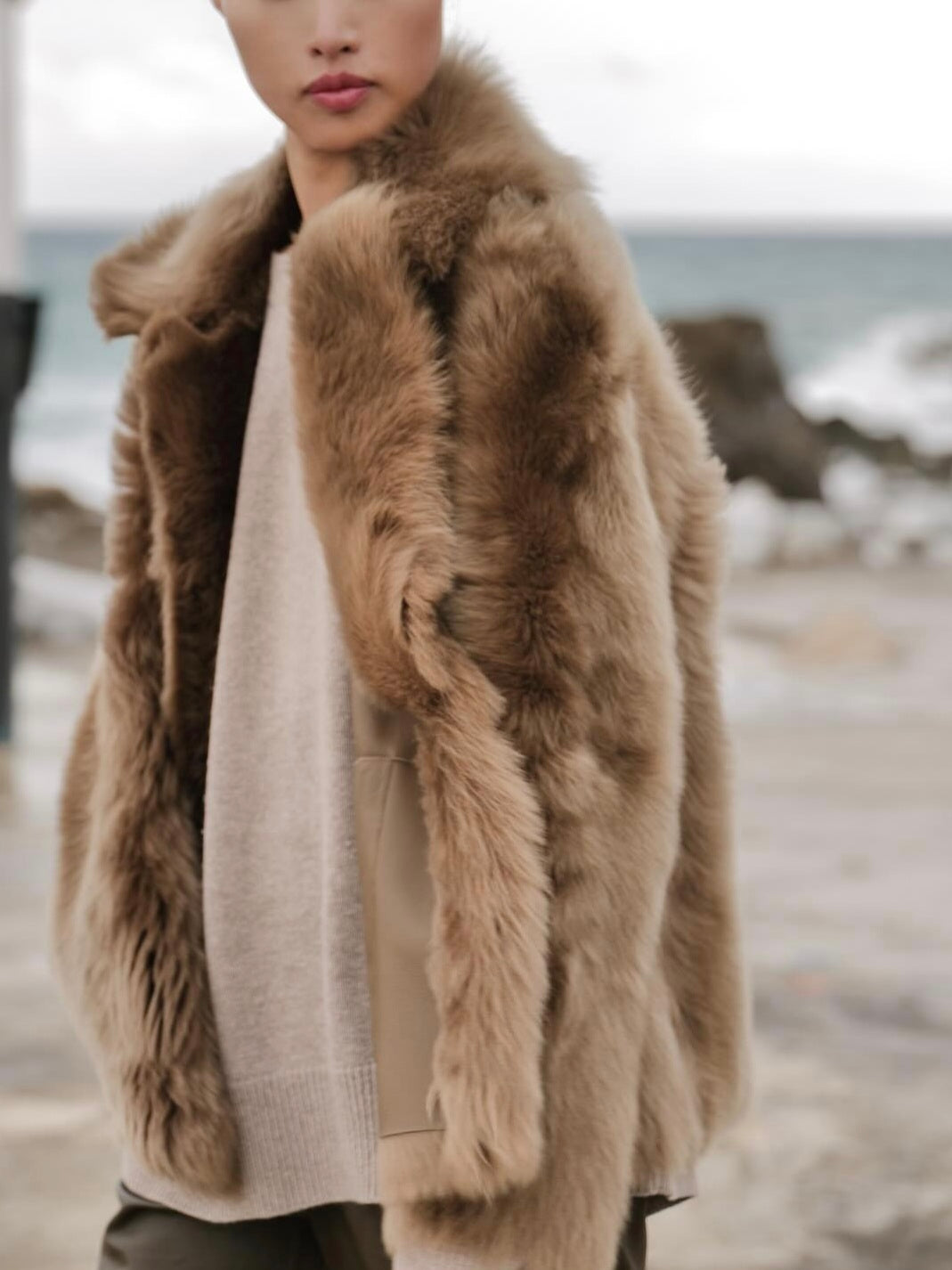 Blancha - Giacca shearling mastice