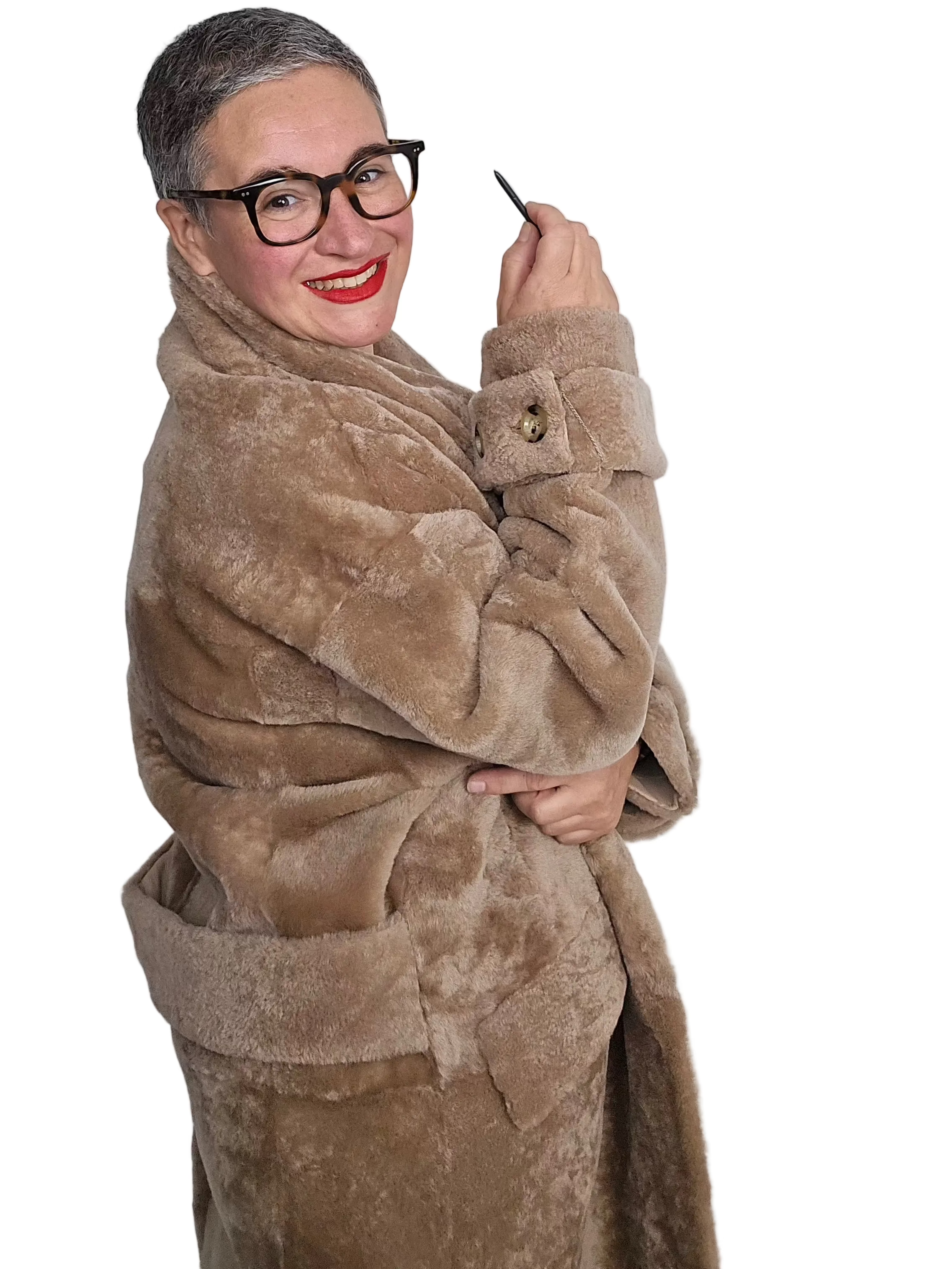 Blancha - Cappotto collo alto astrakhan nocciola