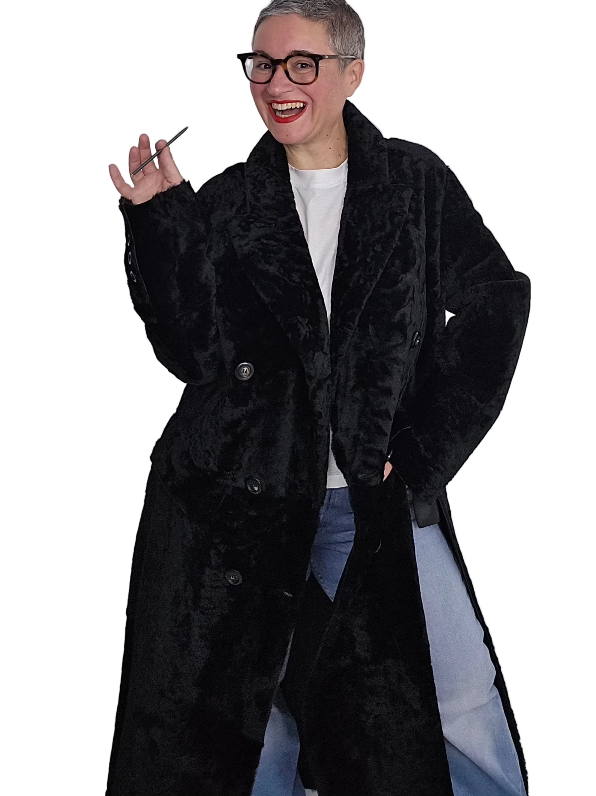 Blancha - Cappotto light astrakhan merino shearling nero