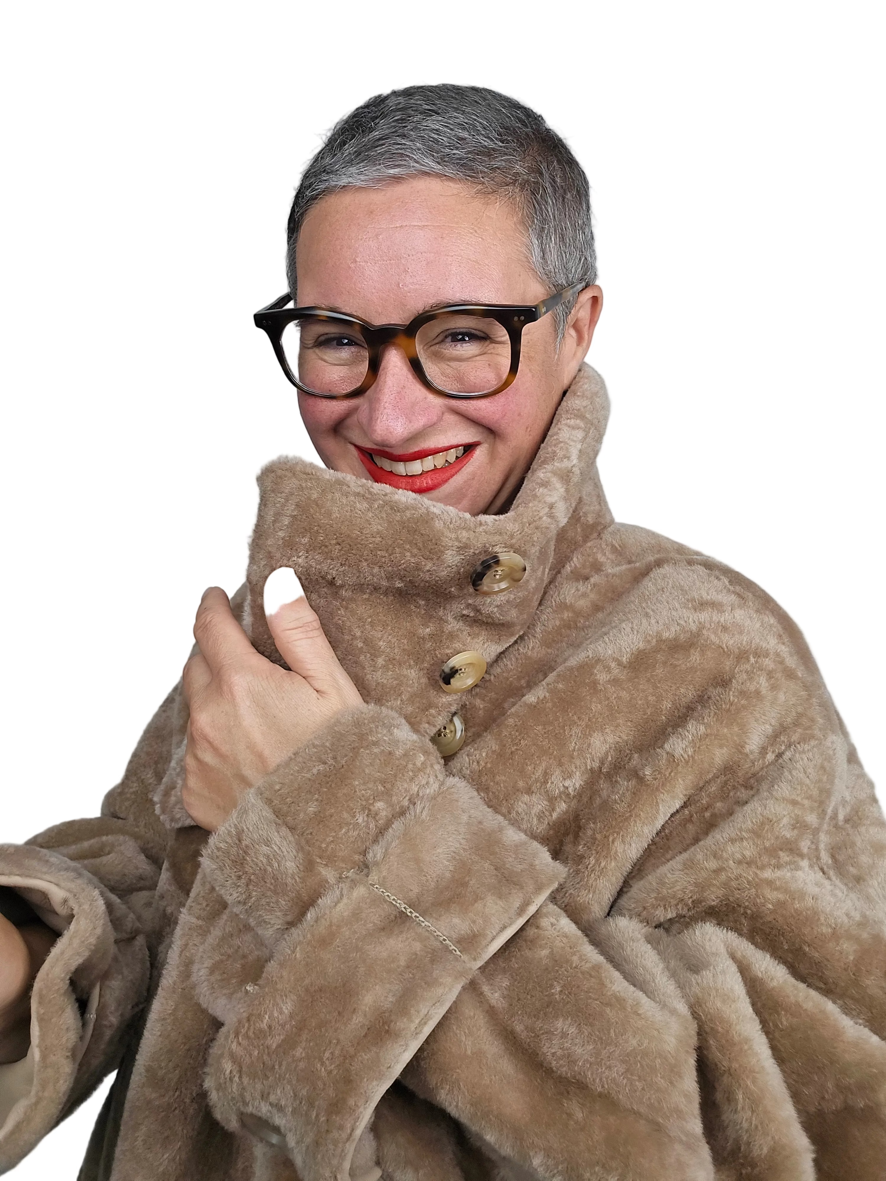 Blancha - Cappotto collo alto astrakhan nocciola