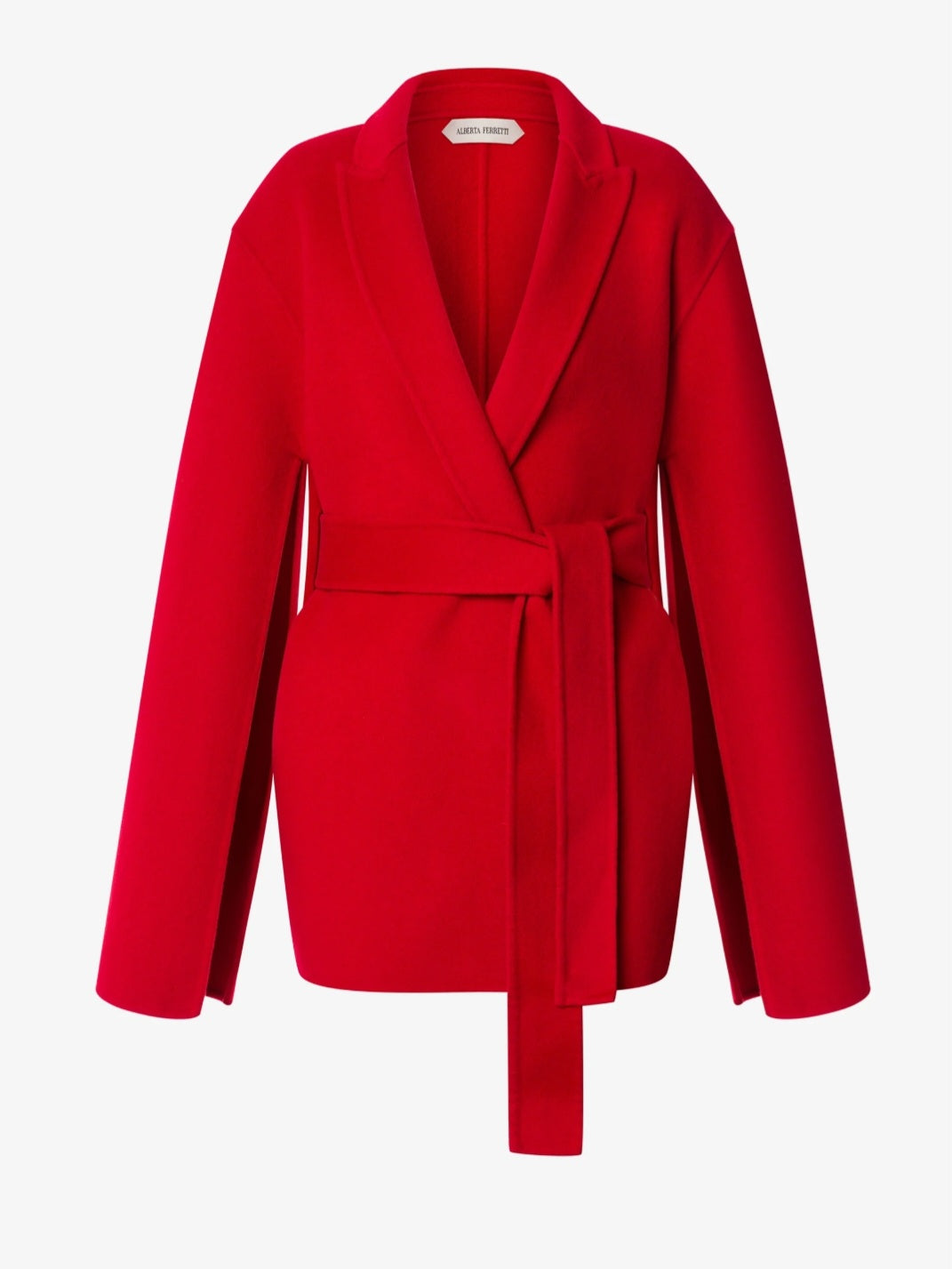 Alberta Ferretti - Giacca rossa in  panno double con maniche a mantella