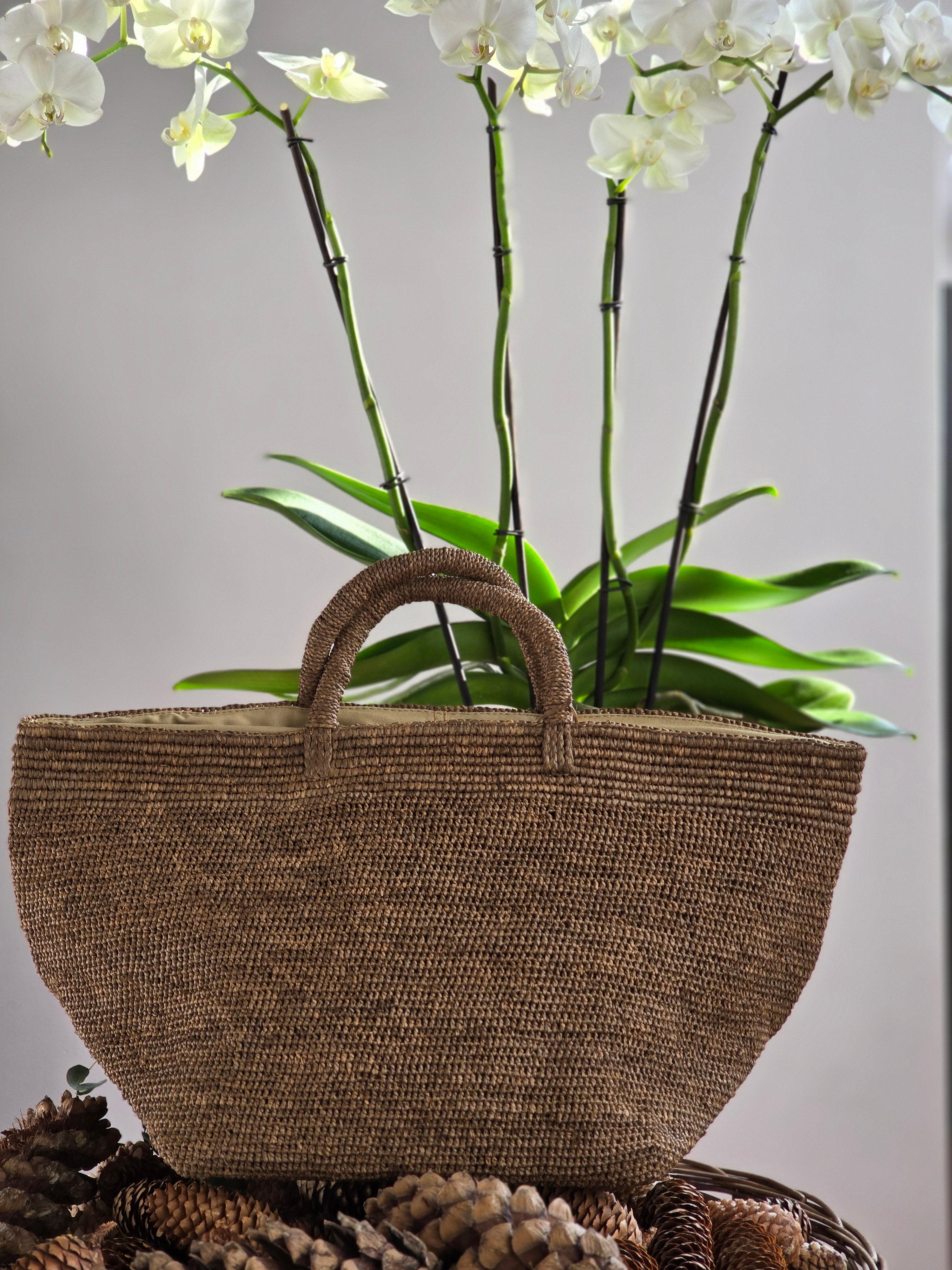 Ibeliv - Borsa in rafia grande "Vanilla" Dark Tea