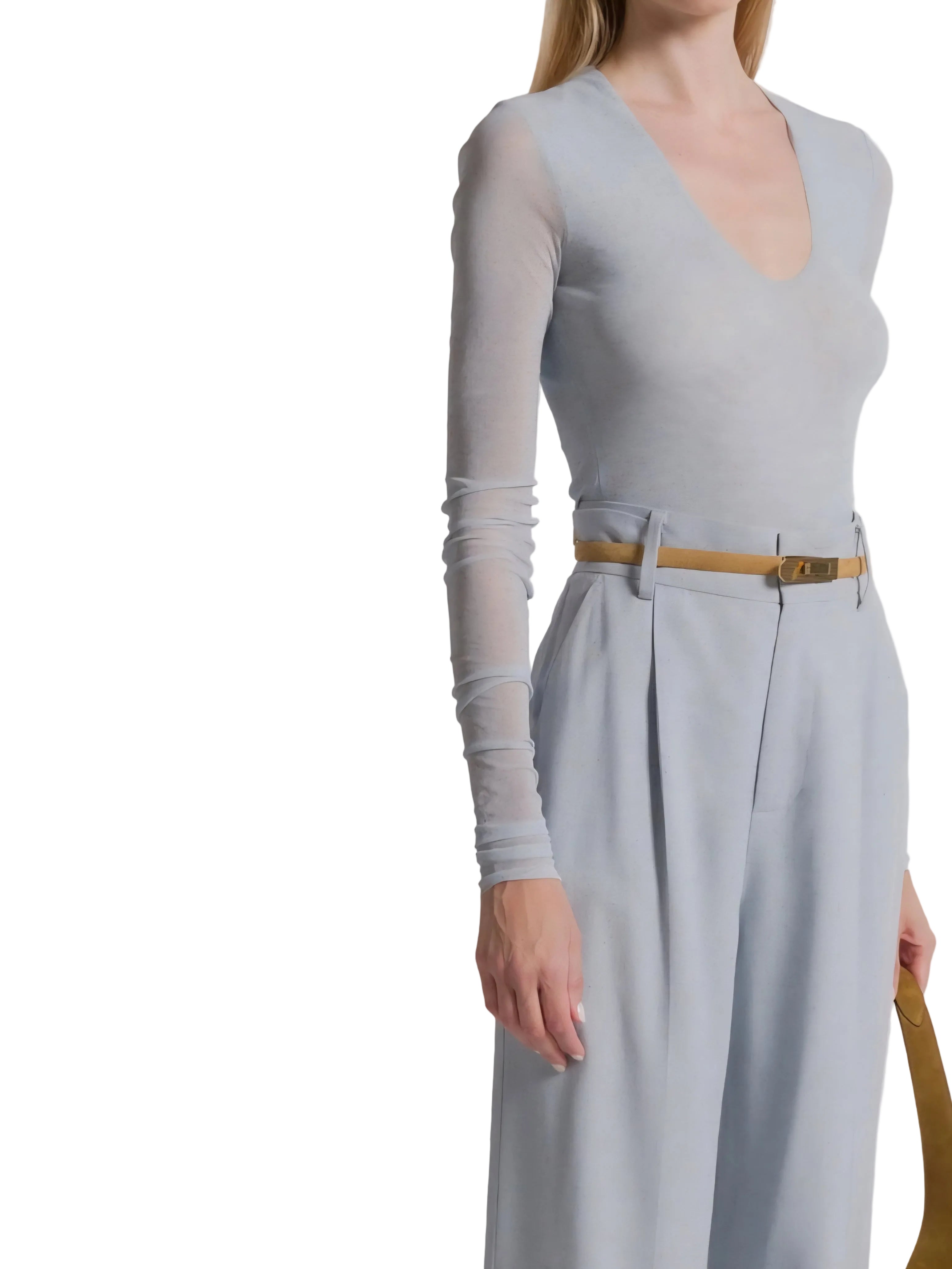 Alberta Ferretti - Body tulle stampato azzurro