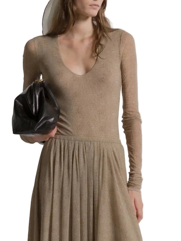 Alberta Ferretti - Body in tulle stampato beige