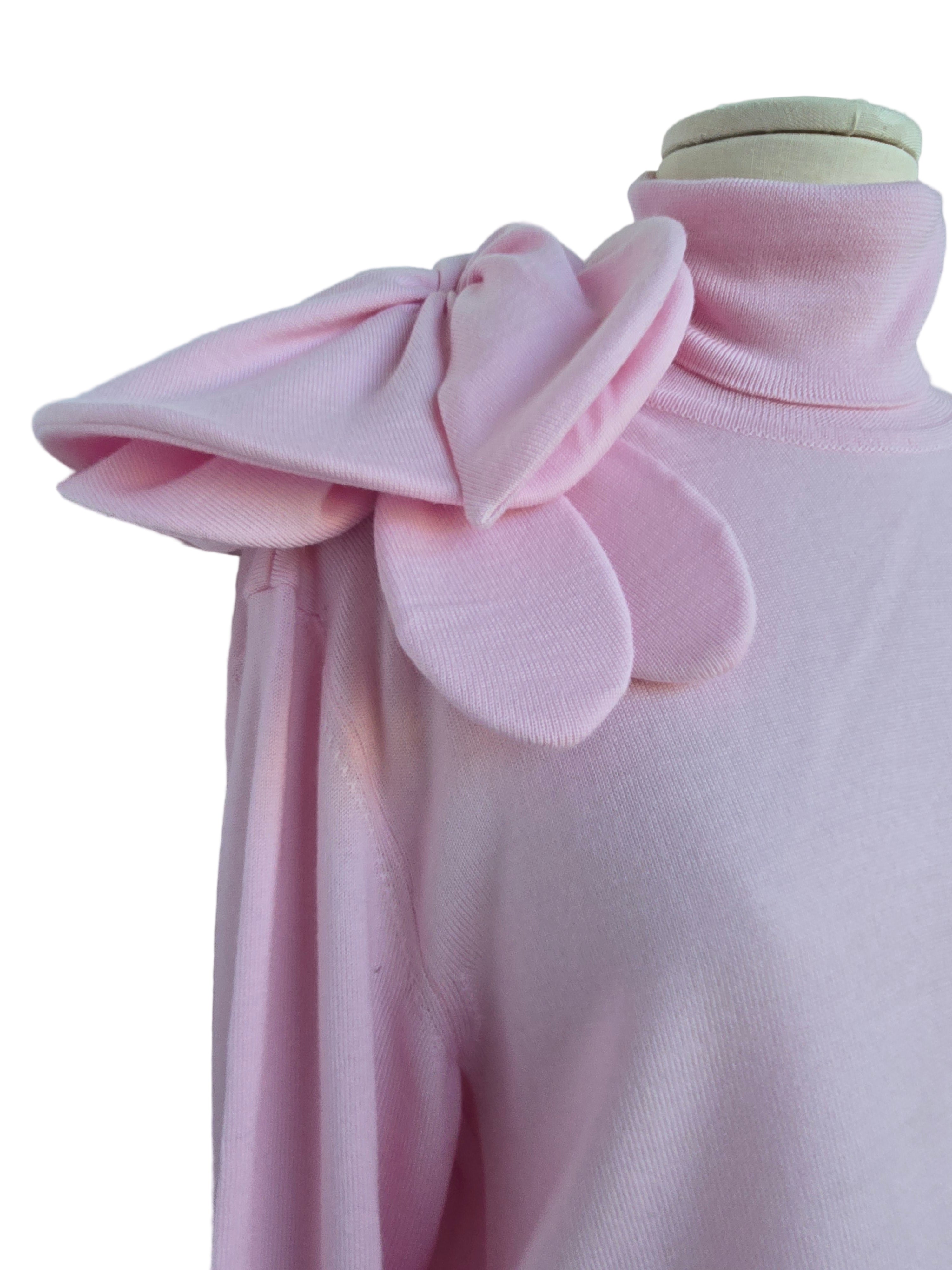 Moschino - Maglia rosa lana merino con maxi fiore applicato