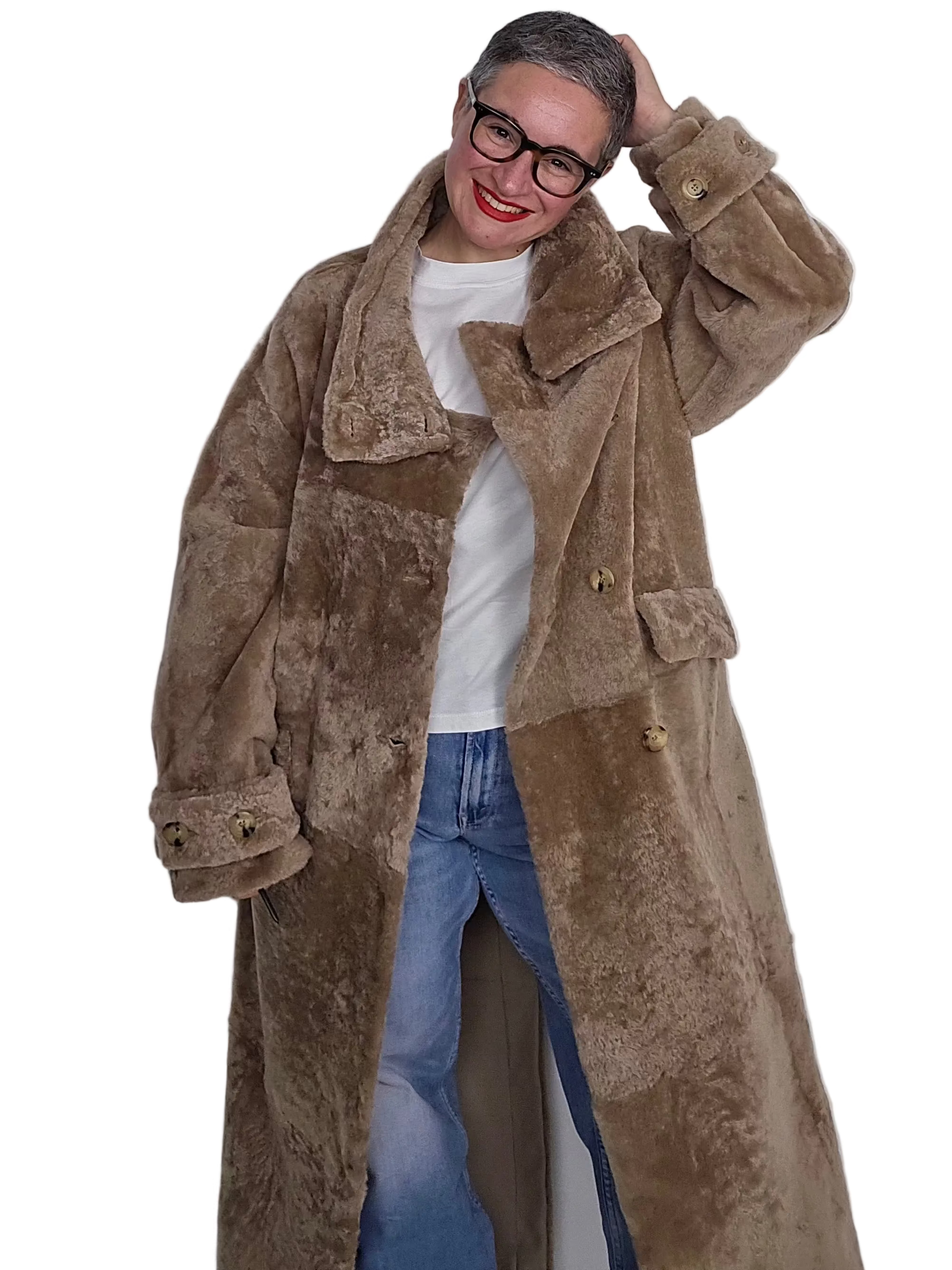 Blancha - Cappotto collo alto astrakhan nocciola