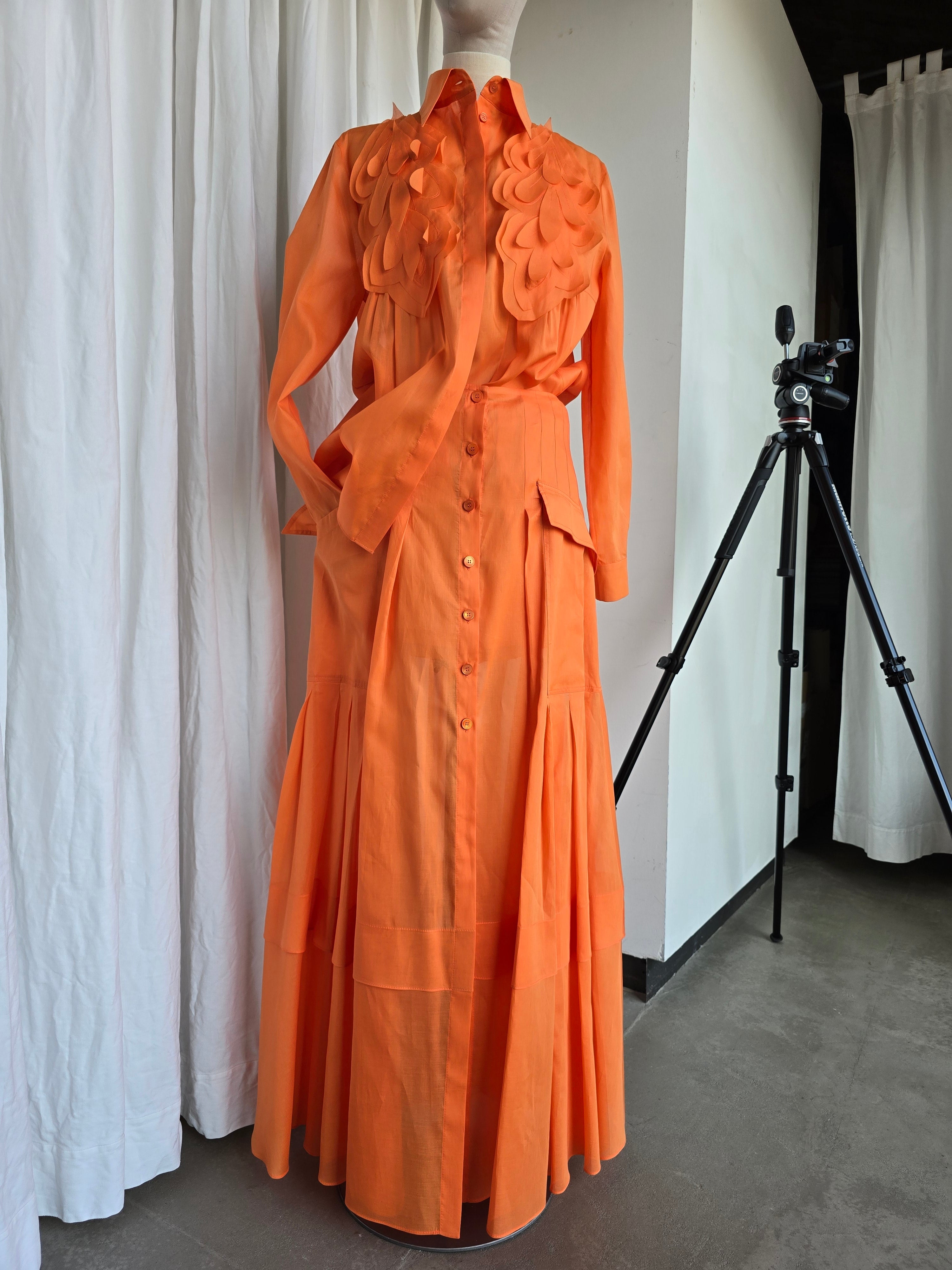 Alberta Ferretti - Gonna in mussola organzata, arancione