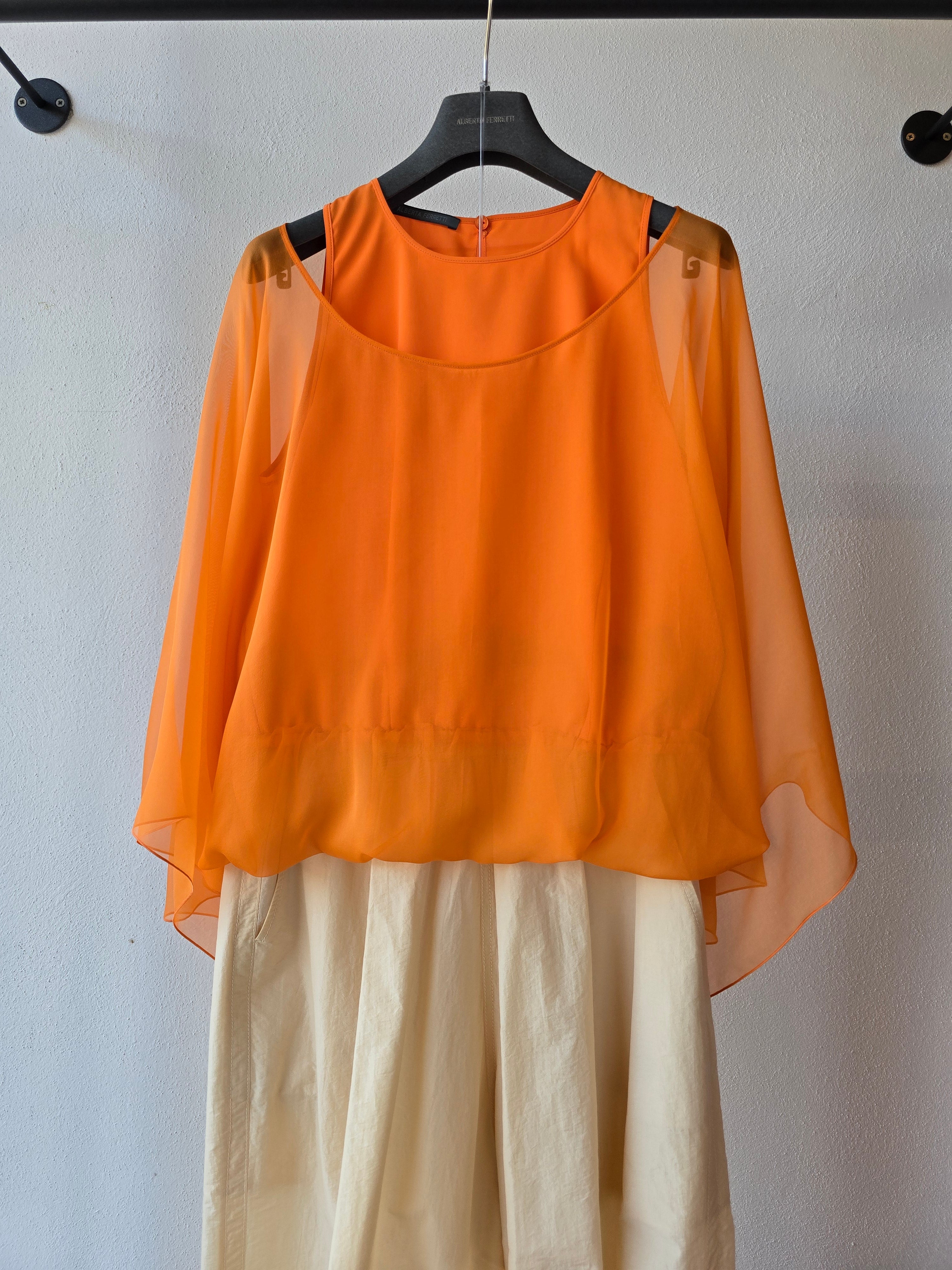 Alberta Ferretti - Top in chiffon organico, arancione