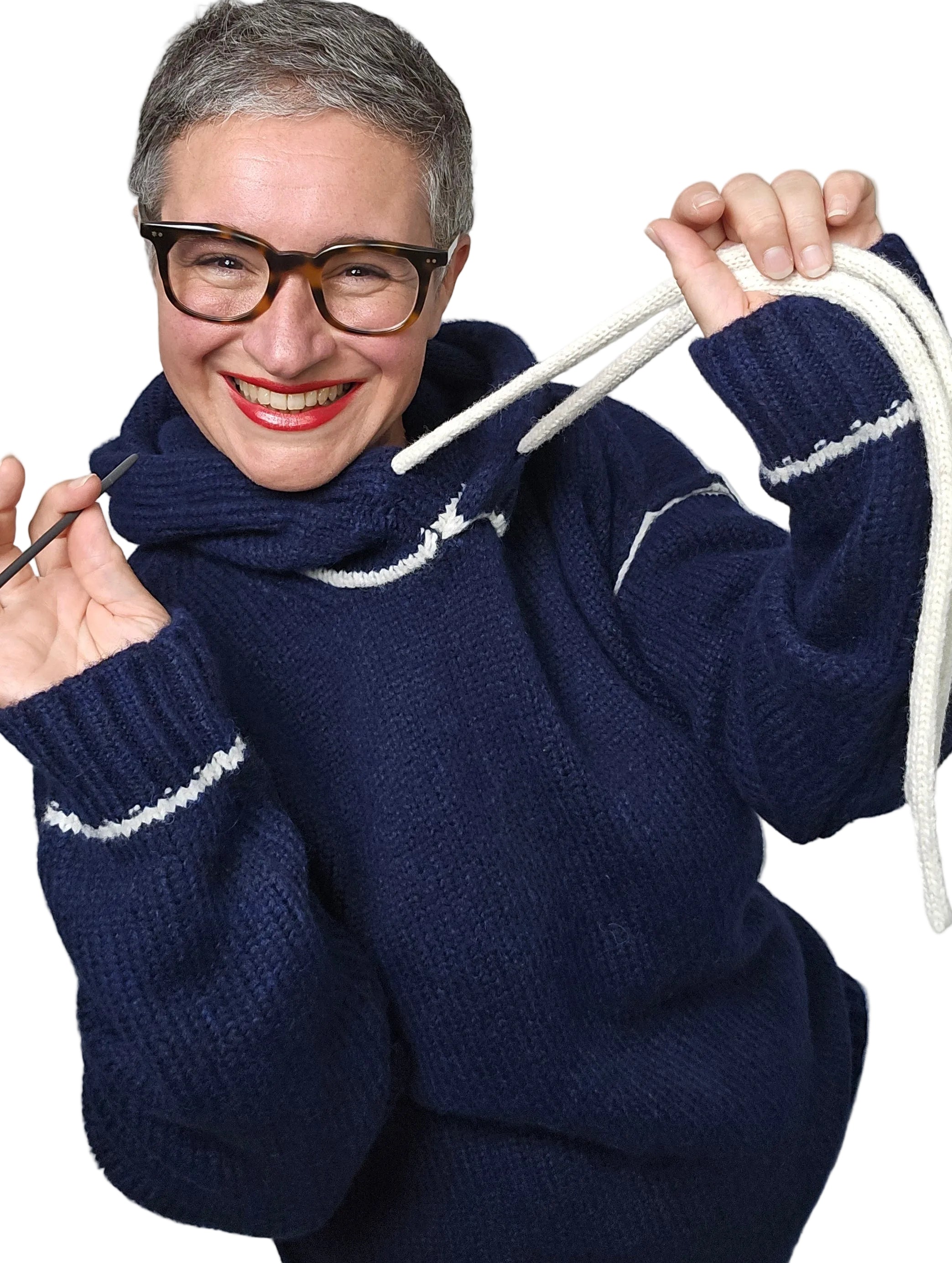 Longo - Maglia ricamata a mano blu cappuccio