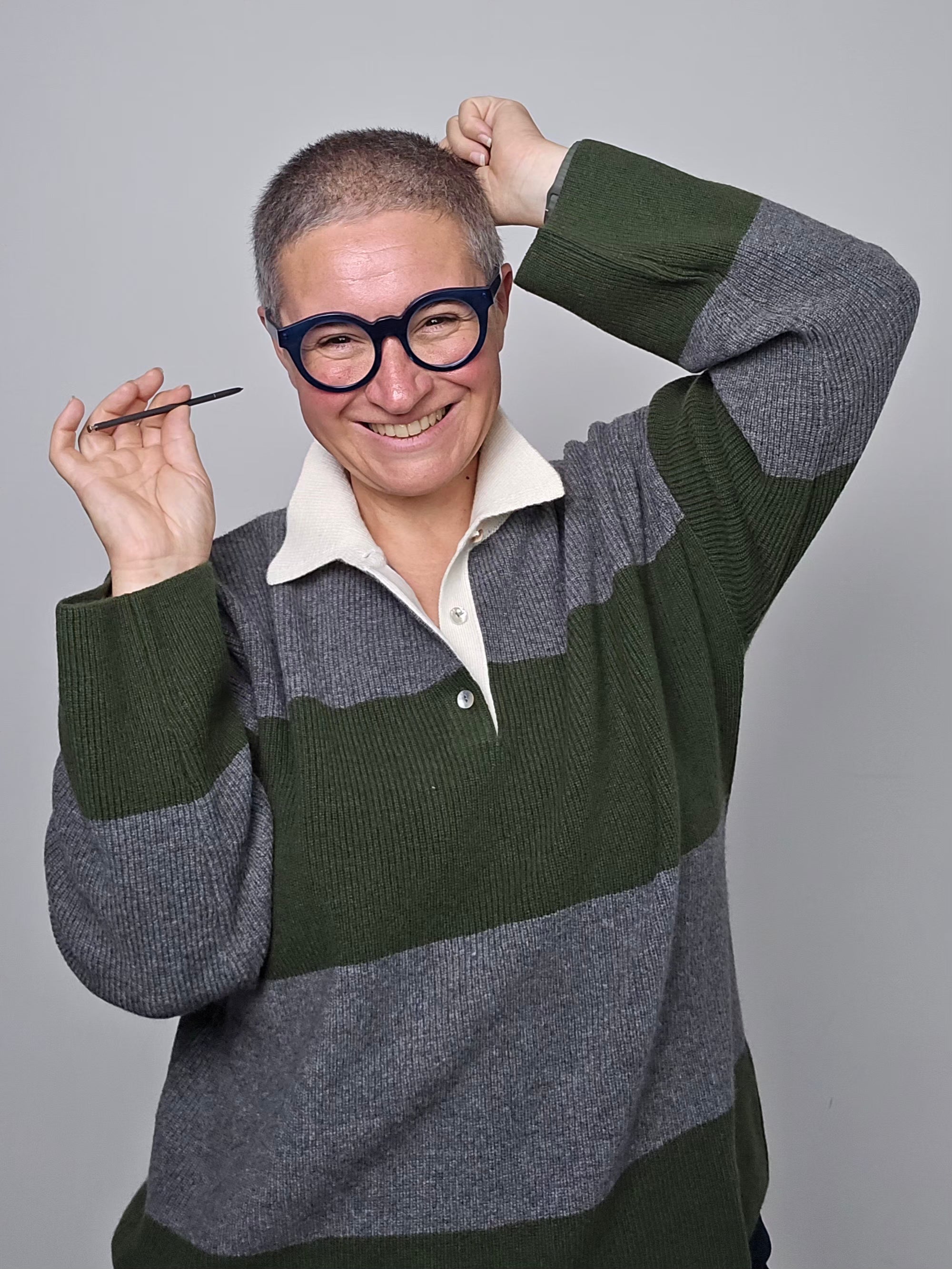 Be You - Polo cashmere rigata loden e grigio