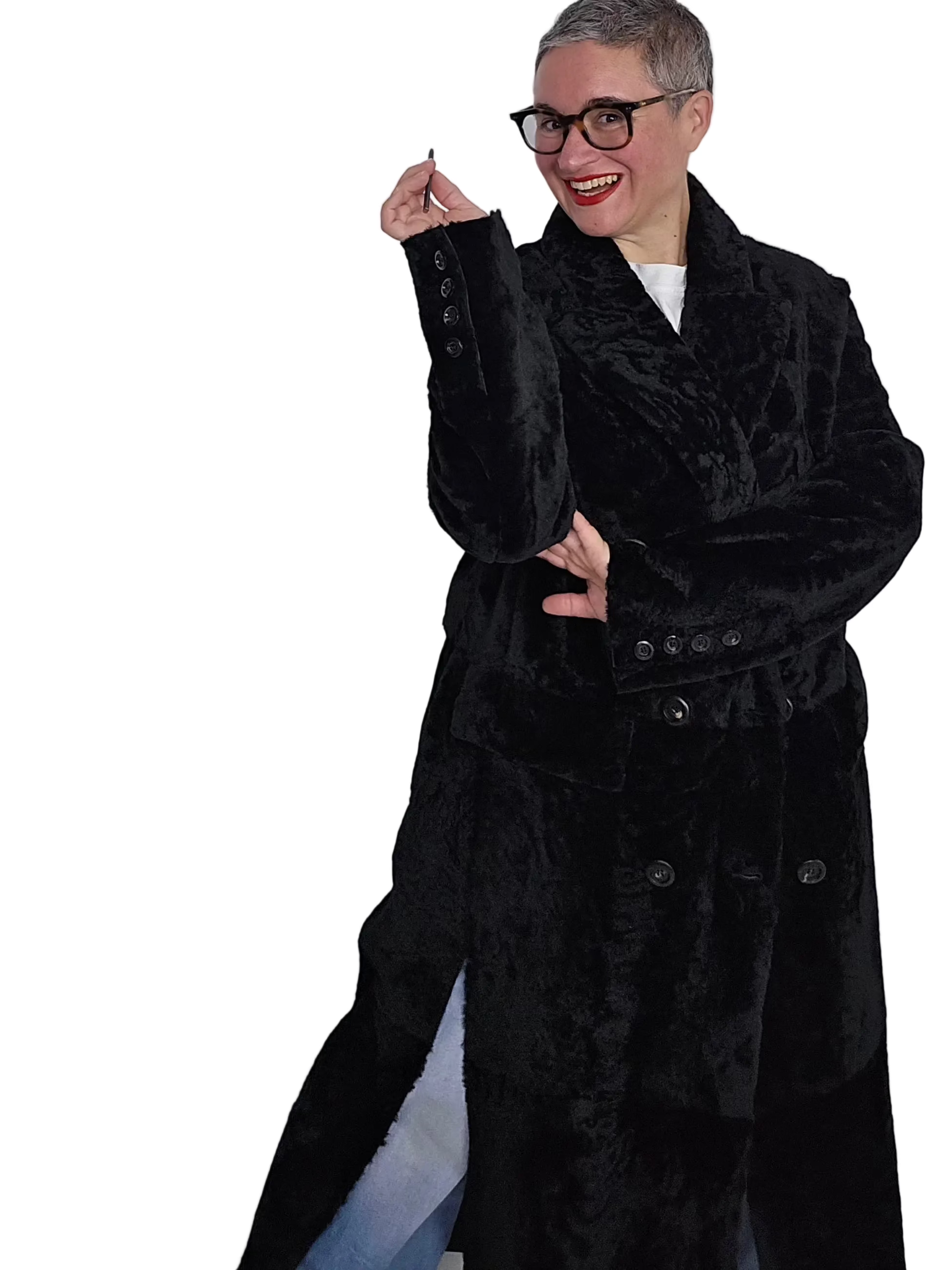 Blancha - Cappotto light astrakhan merino shearling nero