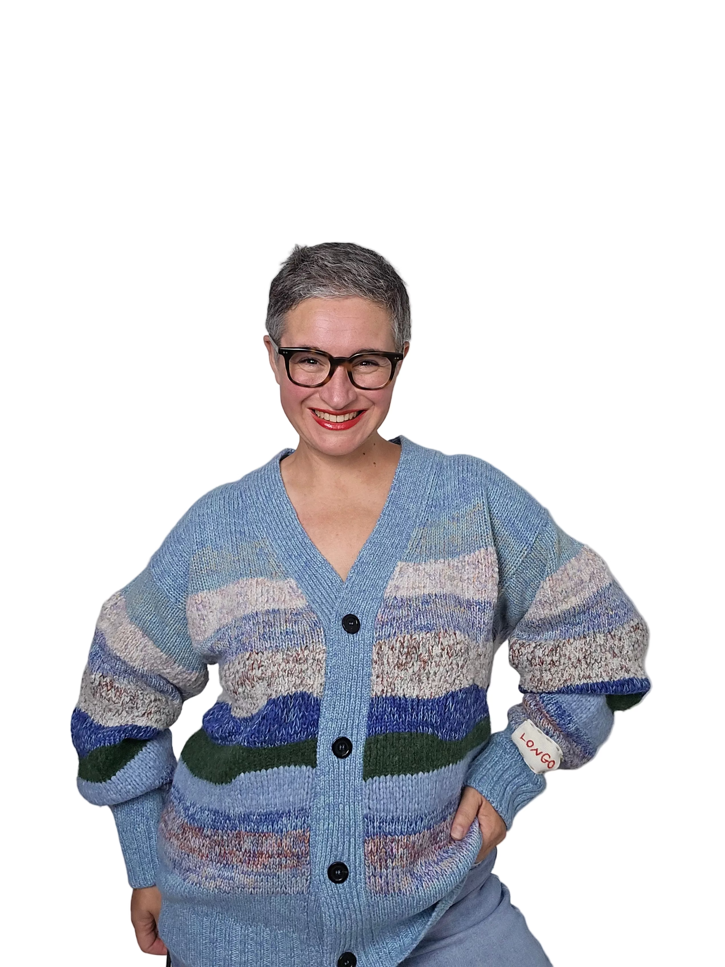Longo - Cardigan multicolor toni azzurro