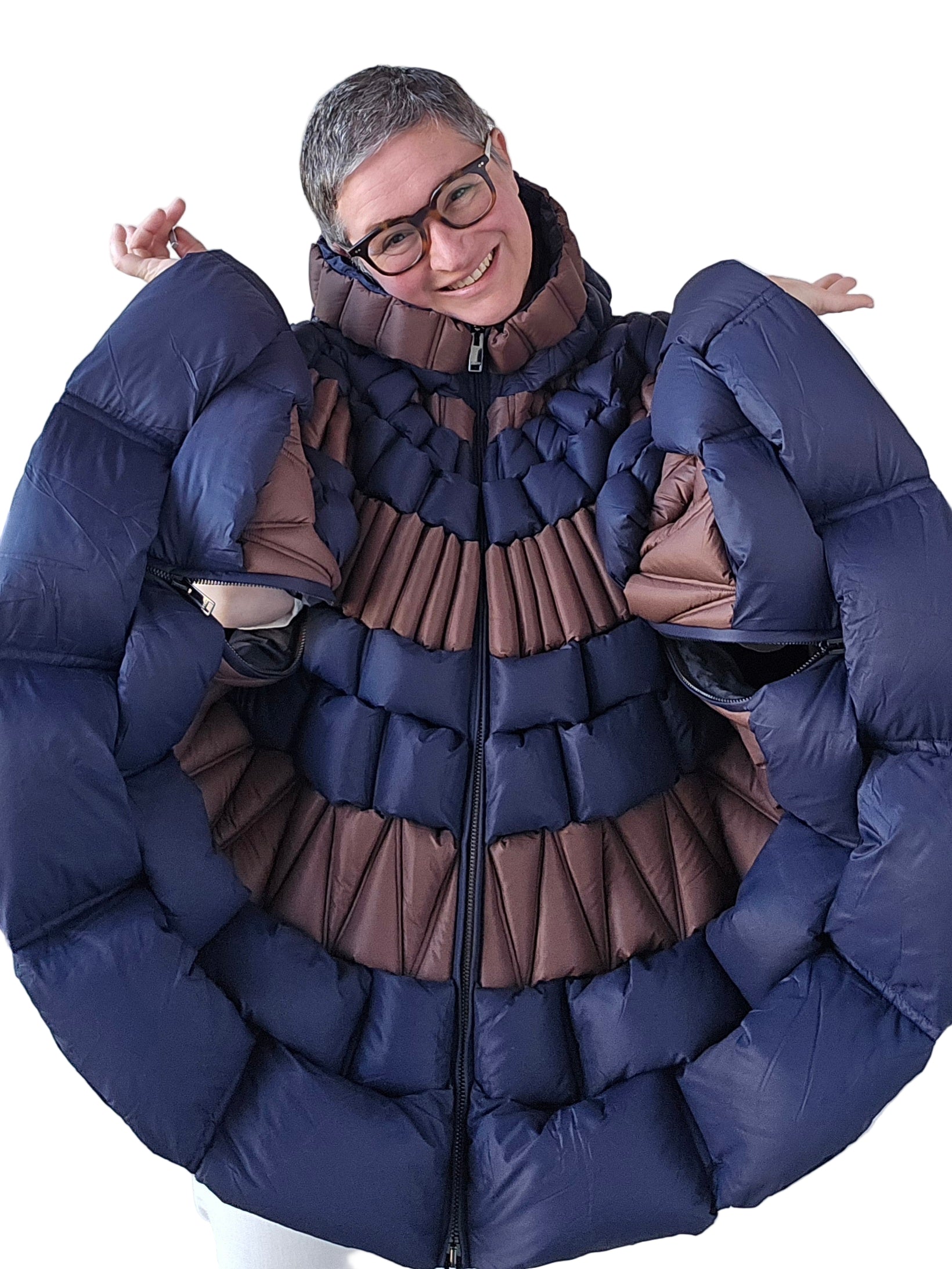 Raxxy - Mantella piumino cioccolato e blu navy