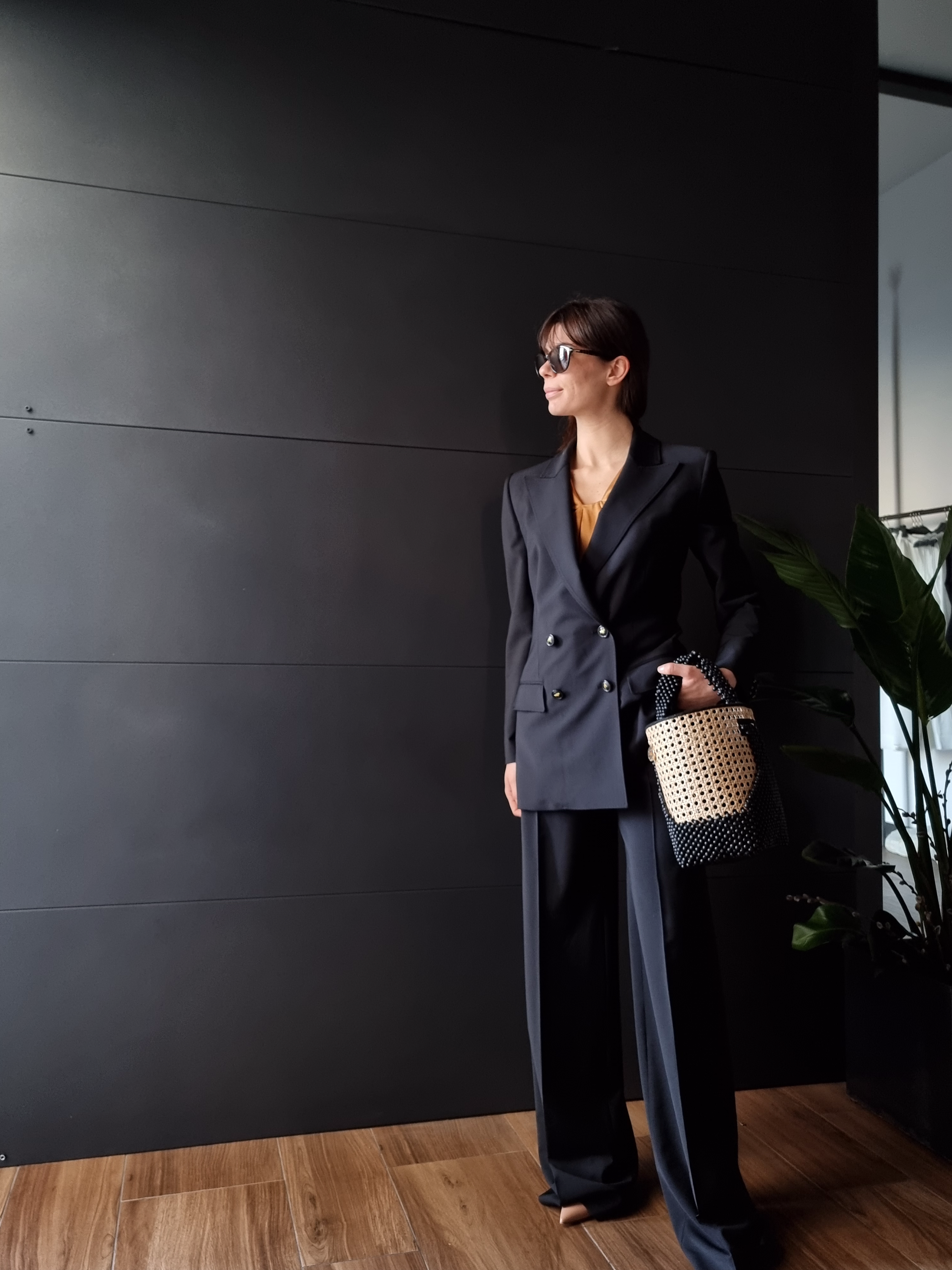 Alberta Ferretti – Pantalone in tela di lana stretch nero