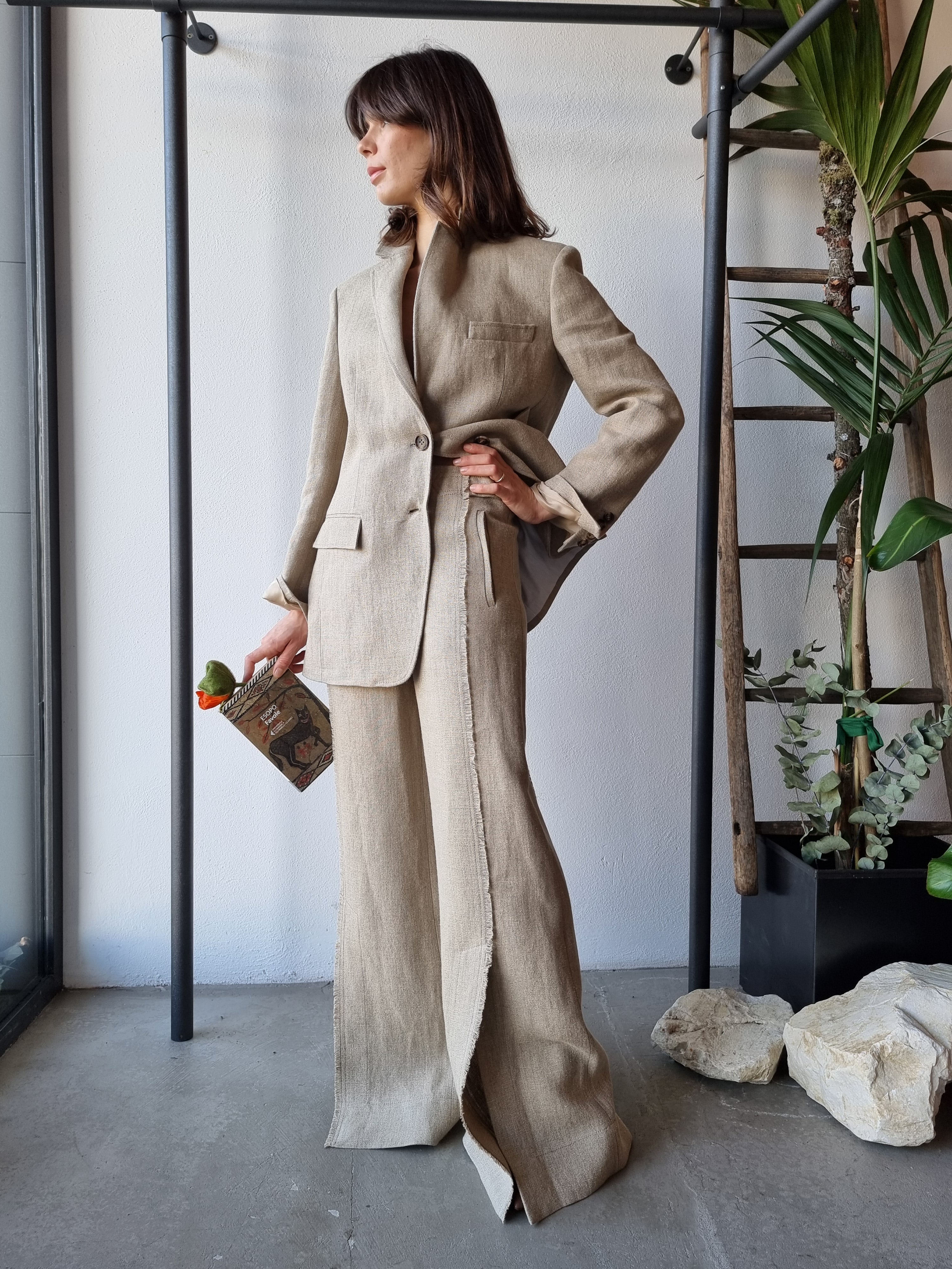 Alberta Ferretti – Pantalone palazzo lino beige