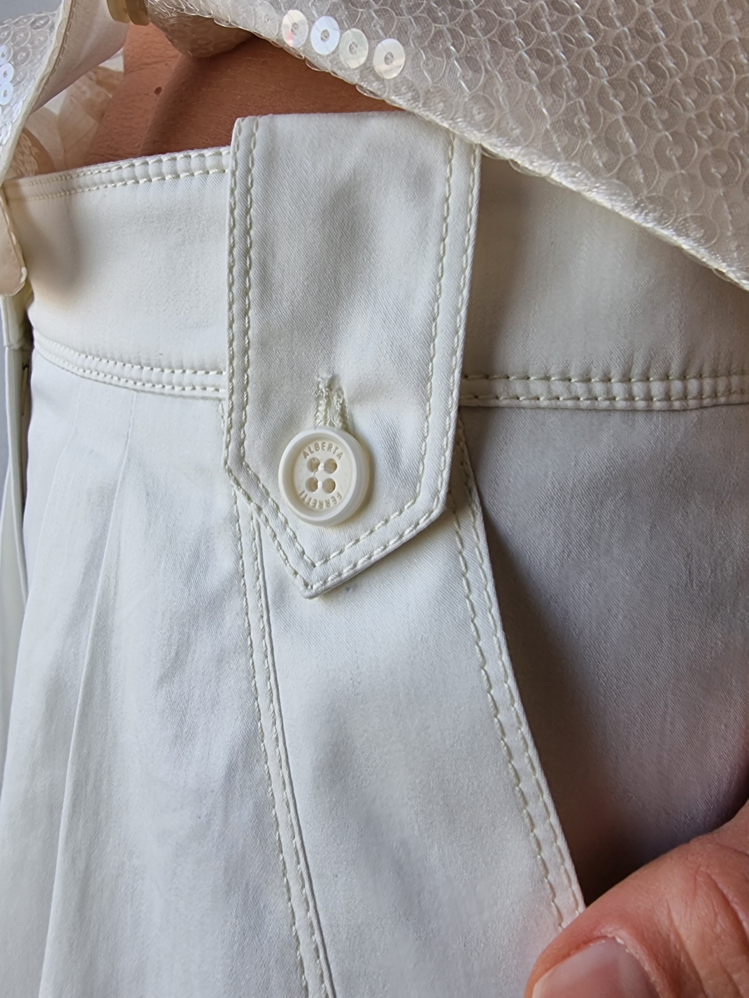 Alberta Ferretti – Pantalone in rasatello di cotone bianco