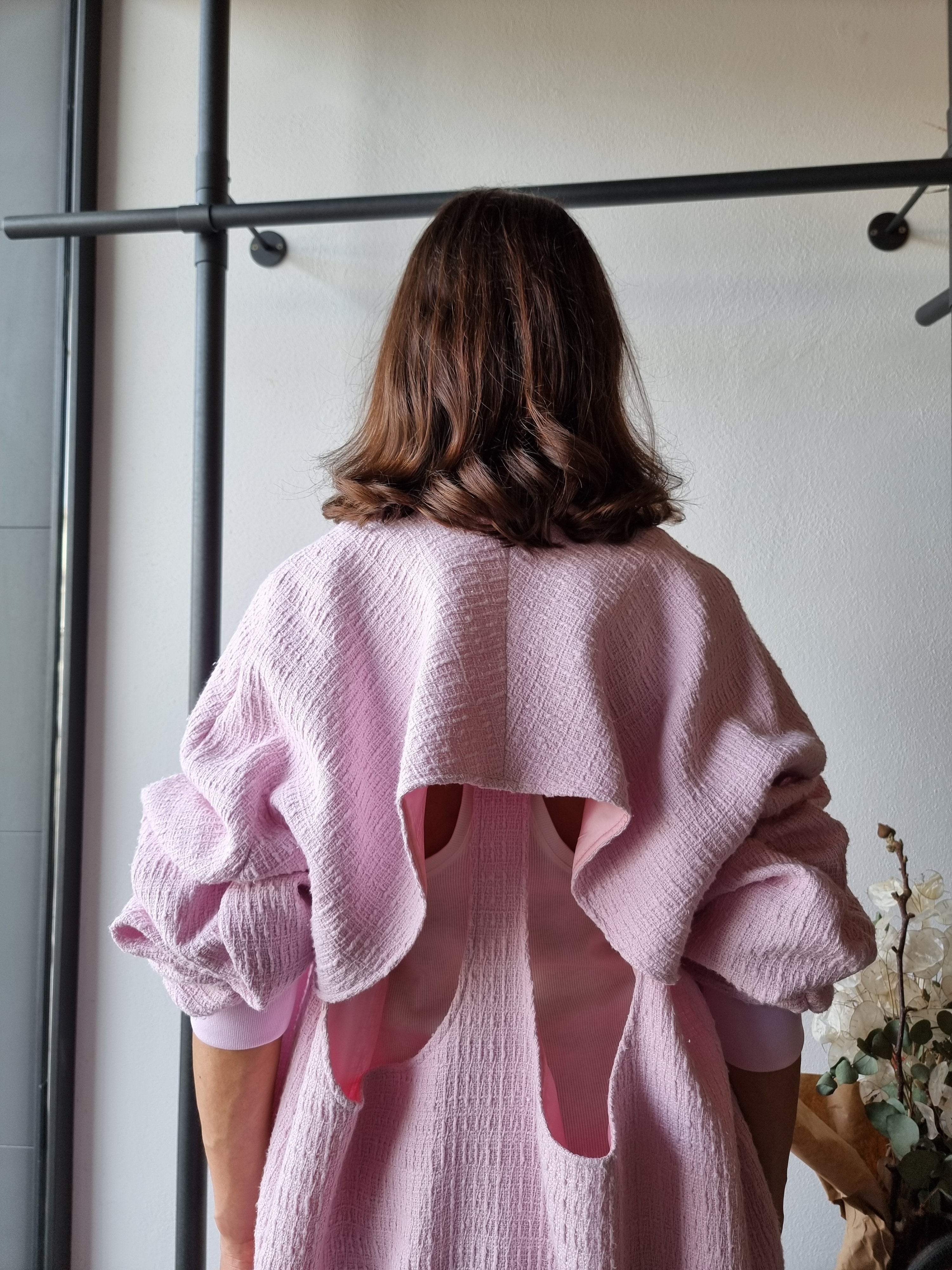 Alessandro Vigilante – Bomber in tweed rosa cut-out