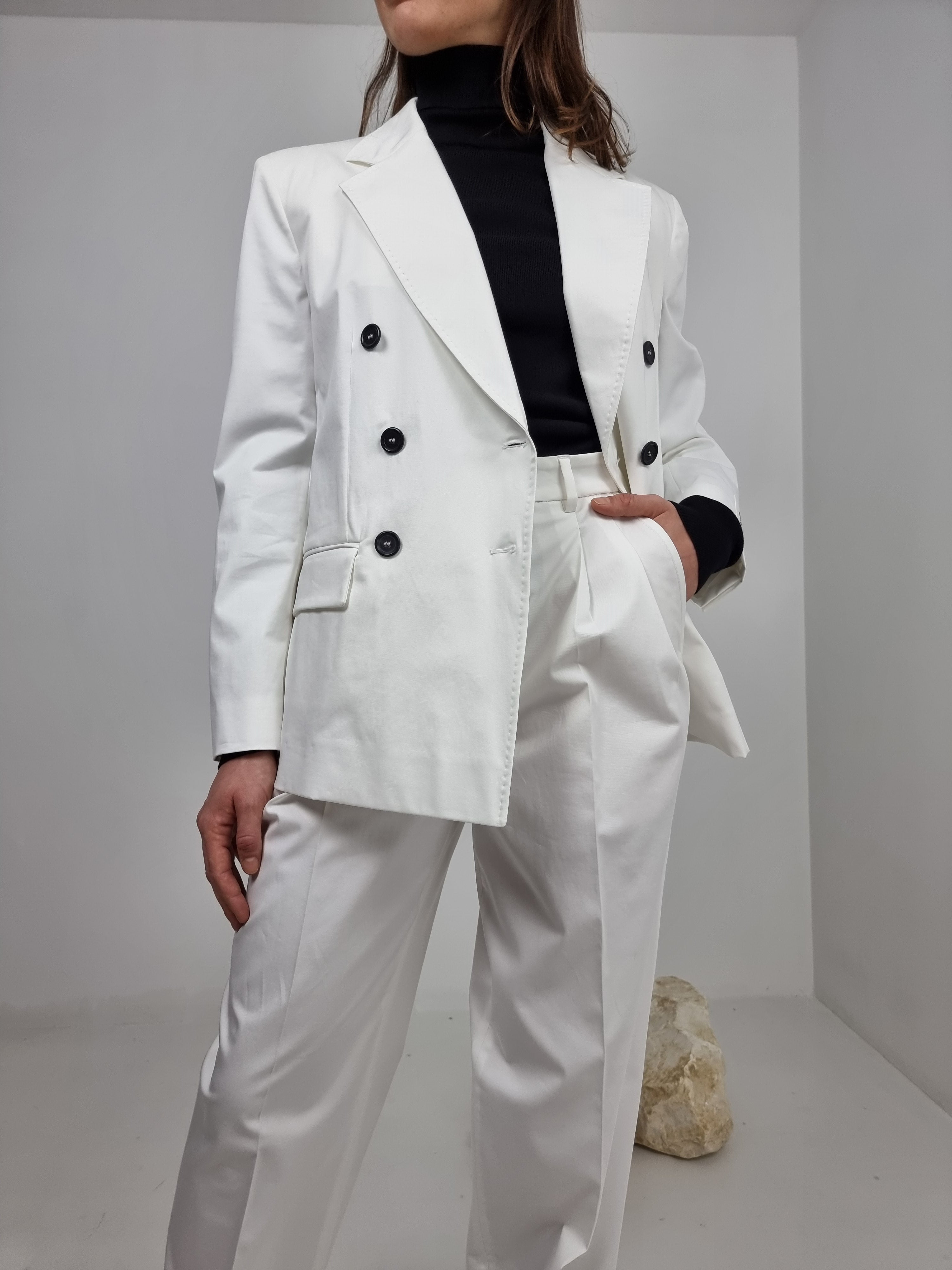 Moschino – Pantalone in tela di cotone stretch bianco