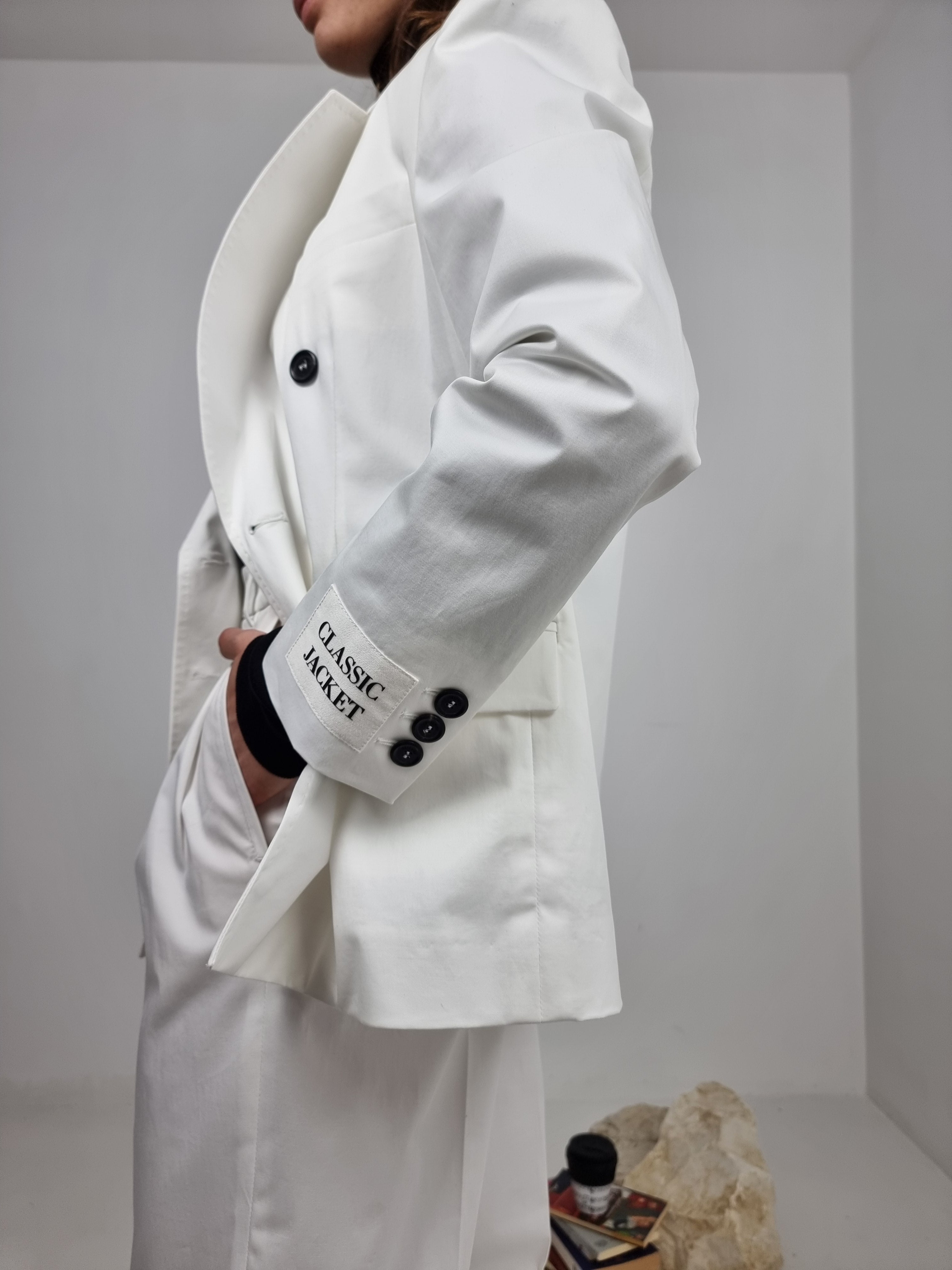 Moschino – Giacca in tela di cotone stretch bianco