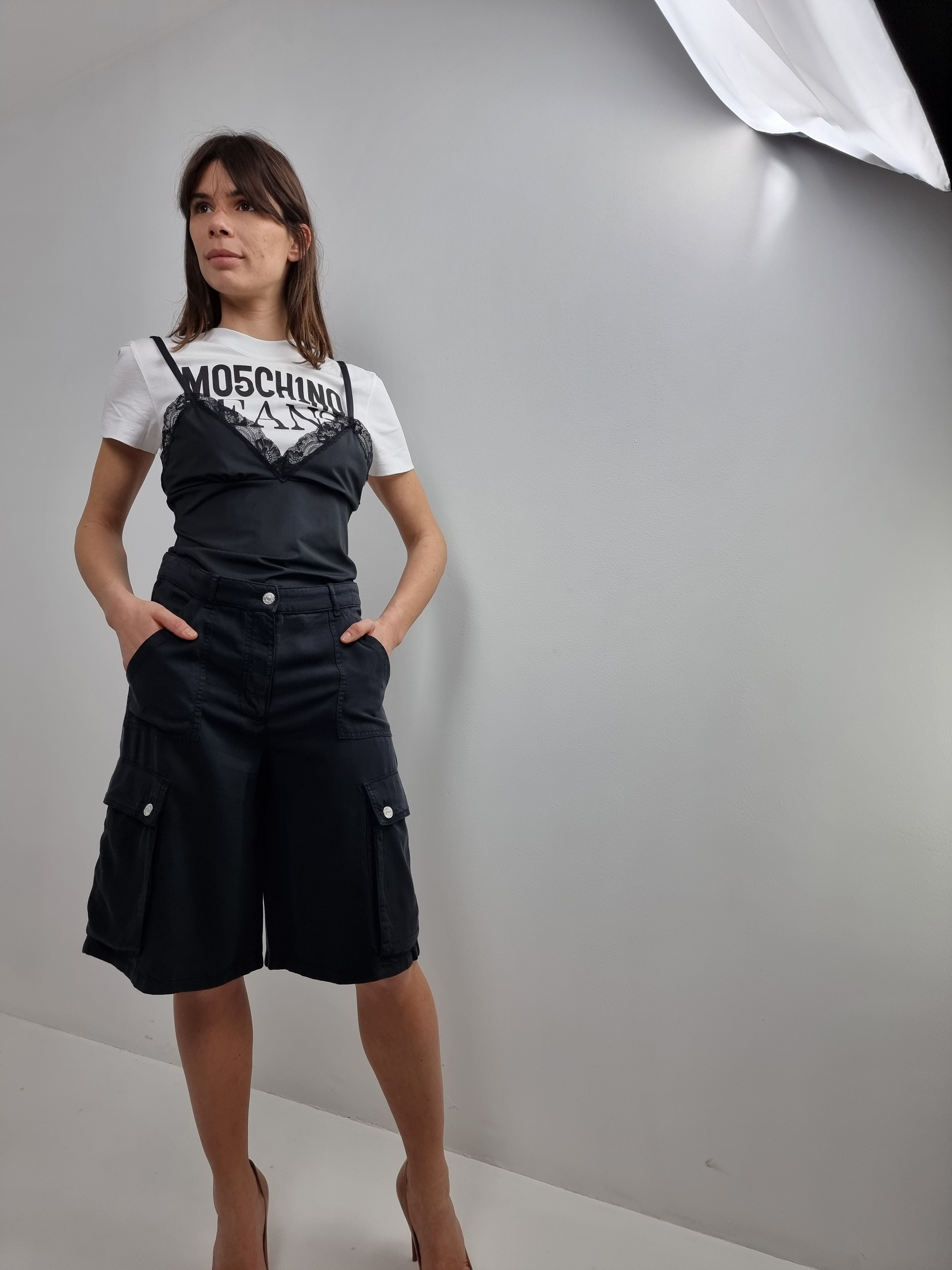 Moschino Jeans – T-shirt con top pizzo nero