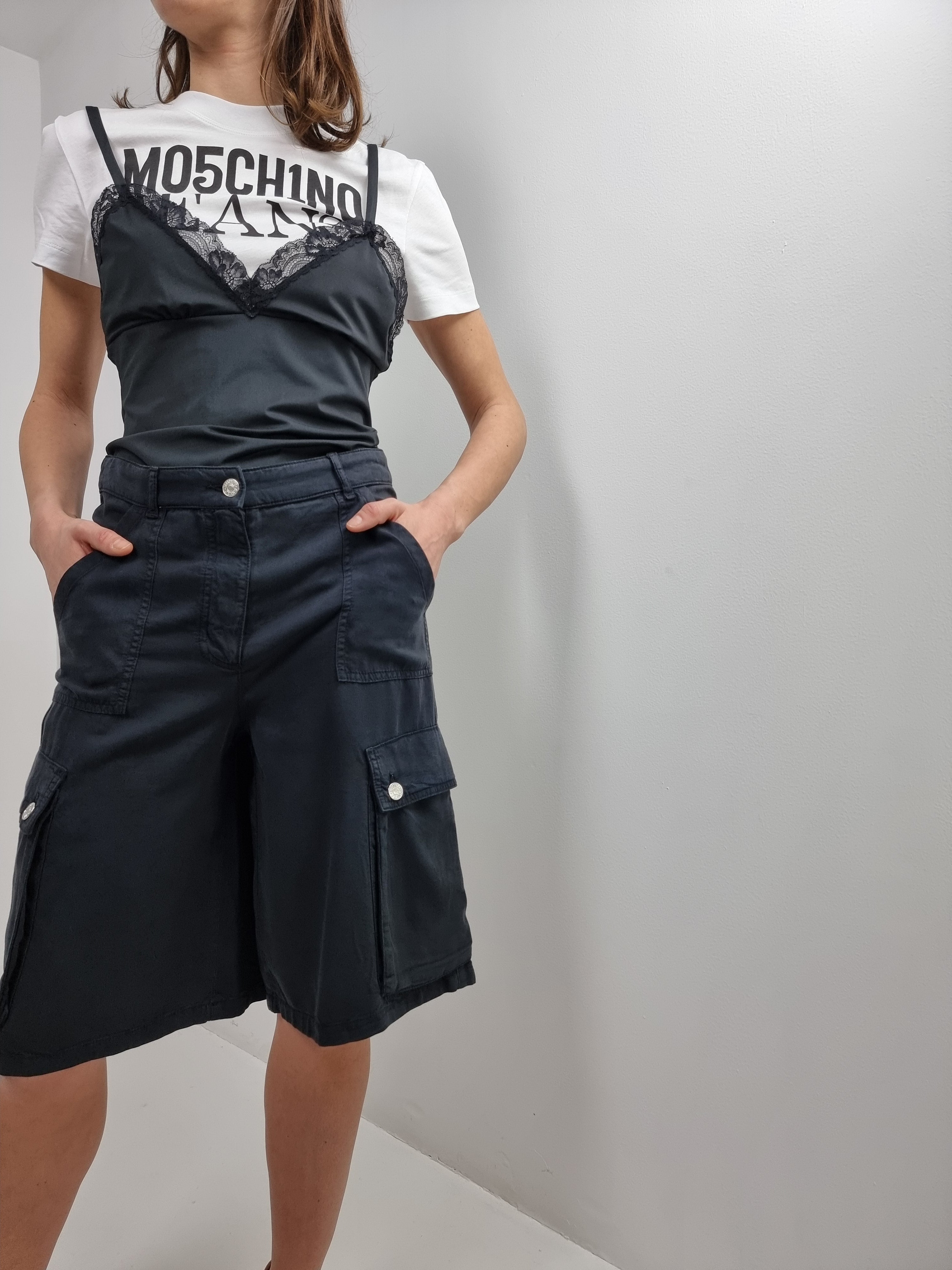 Moschino Jeans – T-shirt con top pizzo nero