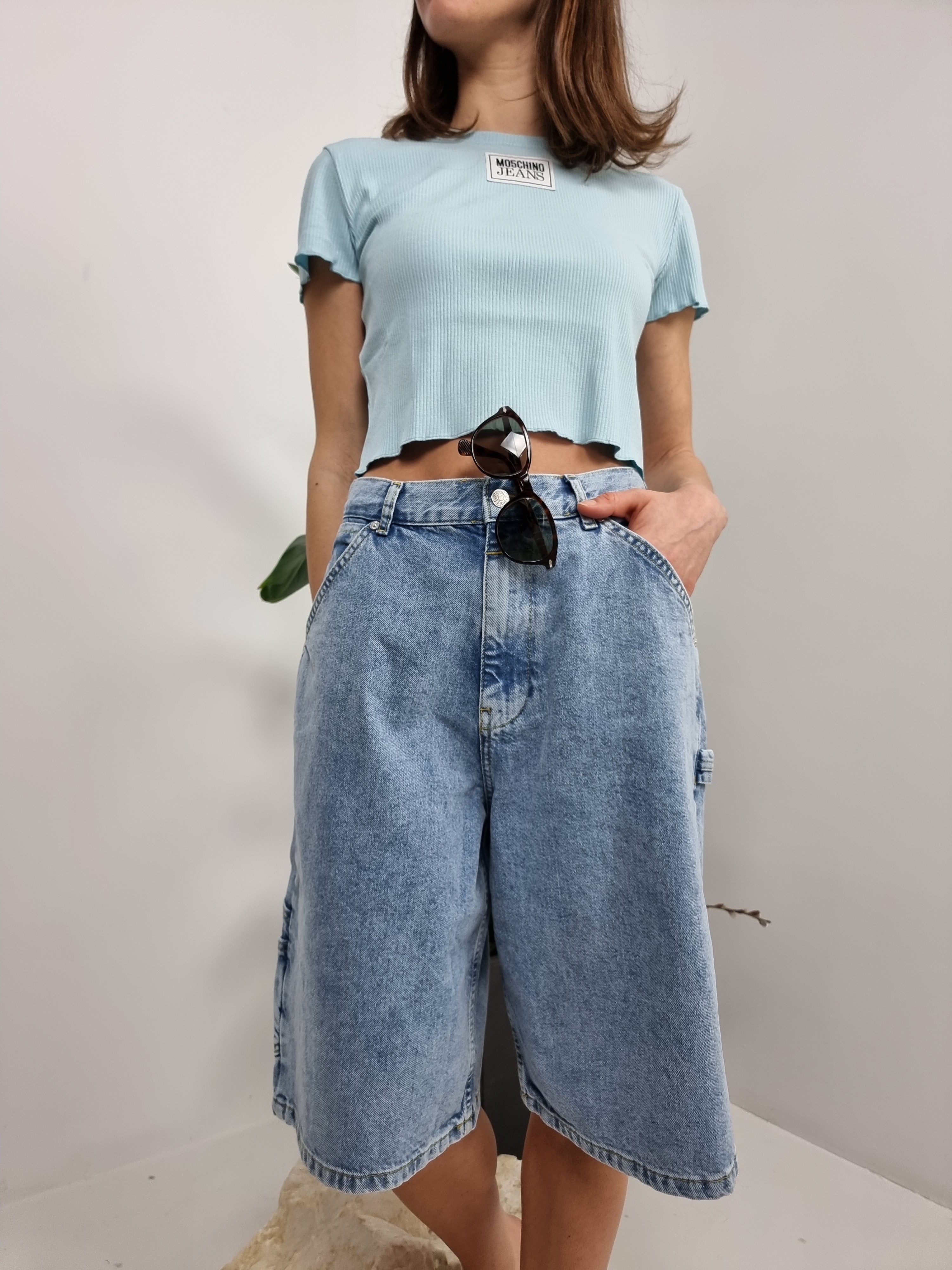 Moschino Jeans – T-shirt costina cotone azzurro