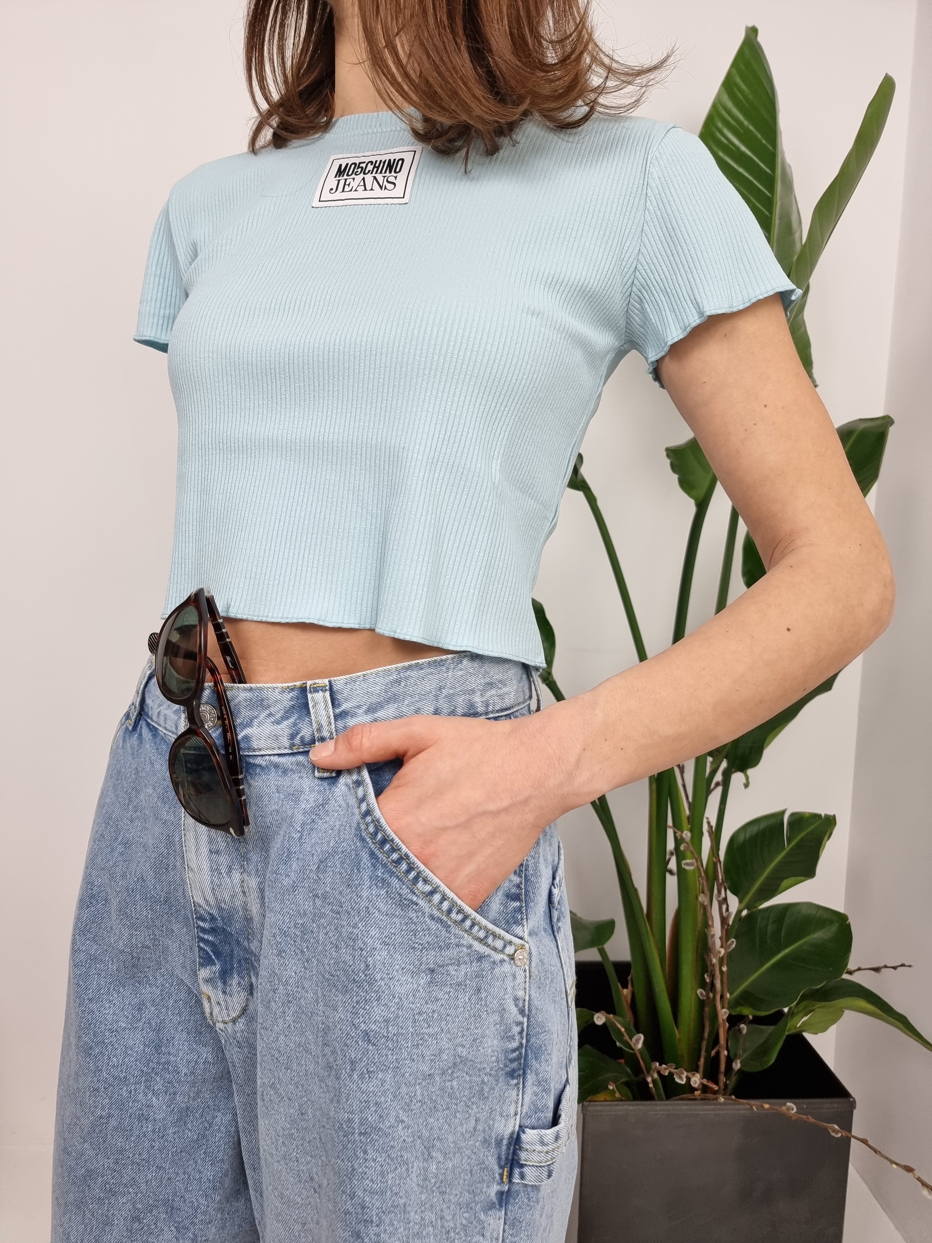 Moschino Jeans – T-shirt costina cotone azzurro