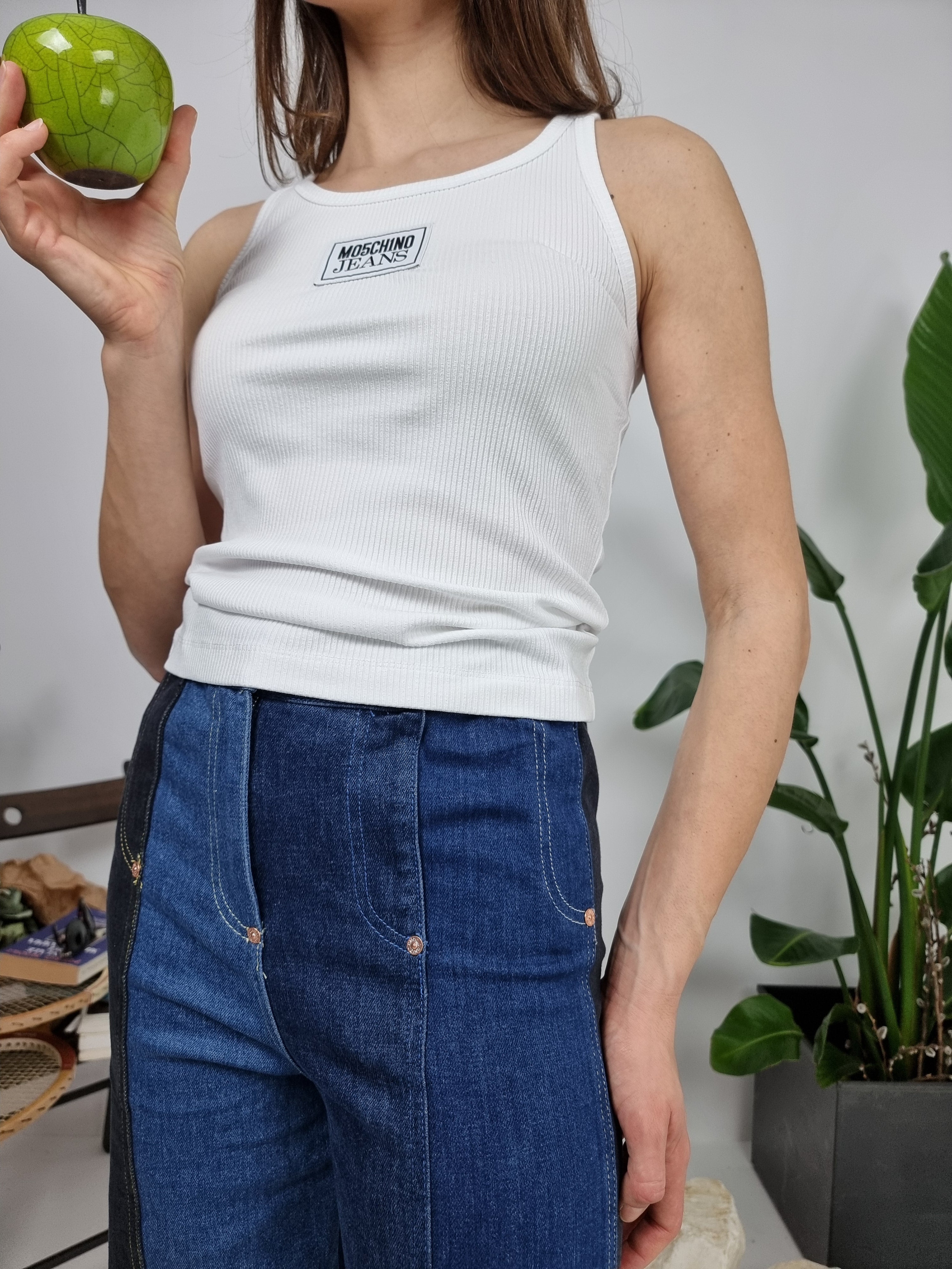 Moschino Jeans – Top costina cotone bianco