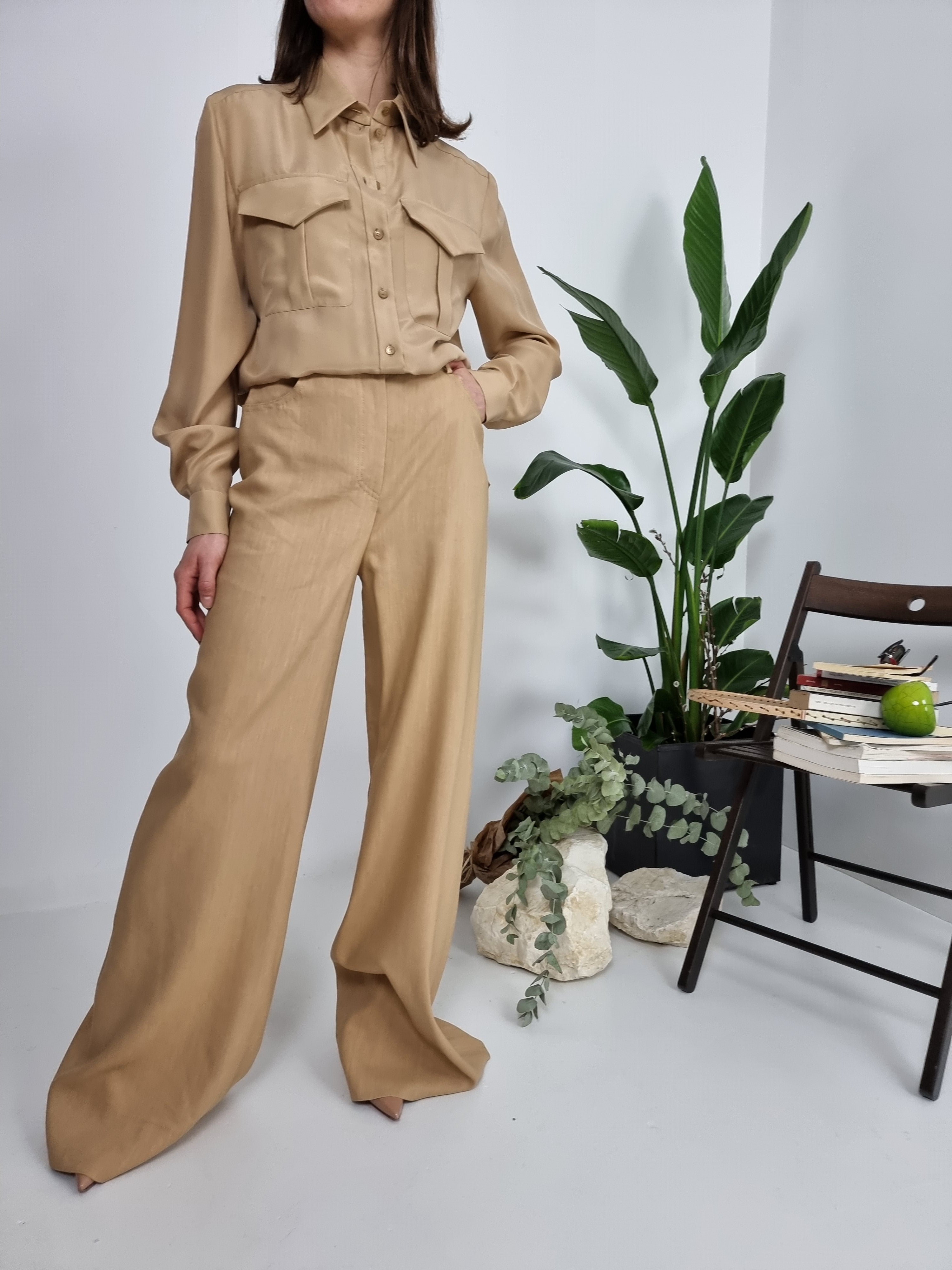 Alberta Ferretti – Pantaloni in lino-viscosa stretch beige