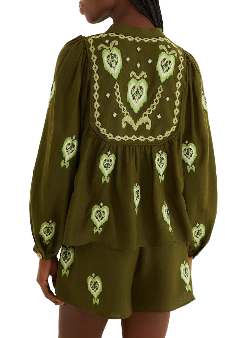 Farm Rio - Blusa verde ricamata