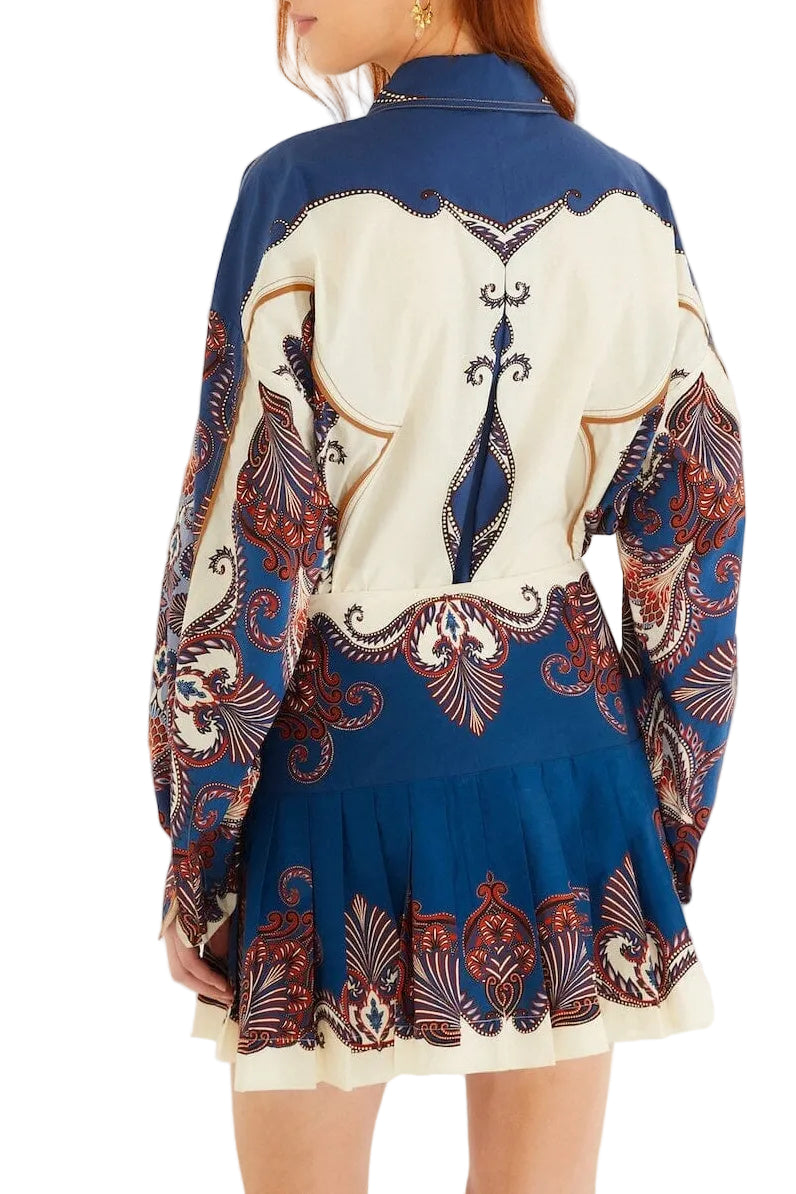 Farm Rio - Minigonna pieghe arabesque blu