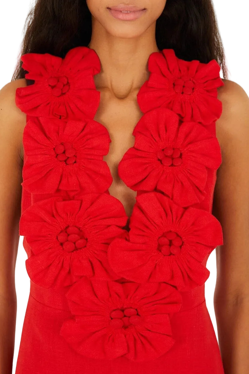 Farm Rio - Abito rosso con fiori 3D