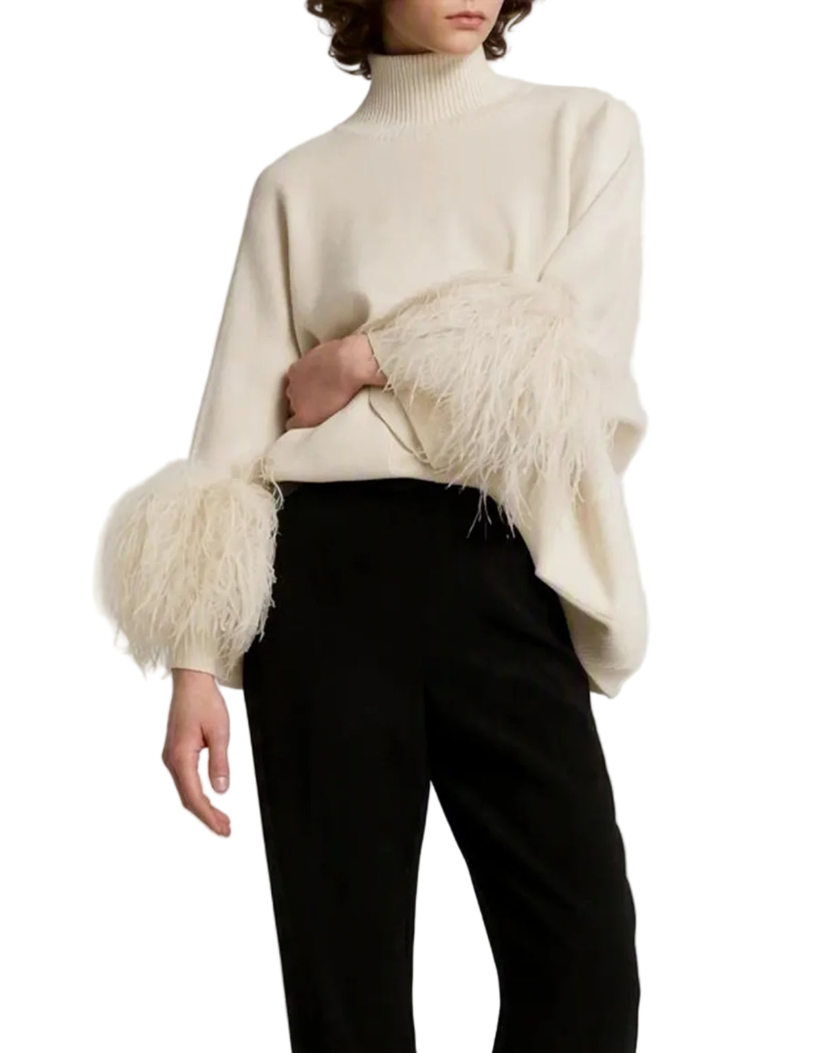 Alberta Ferretti - Maglia lana avorio piume