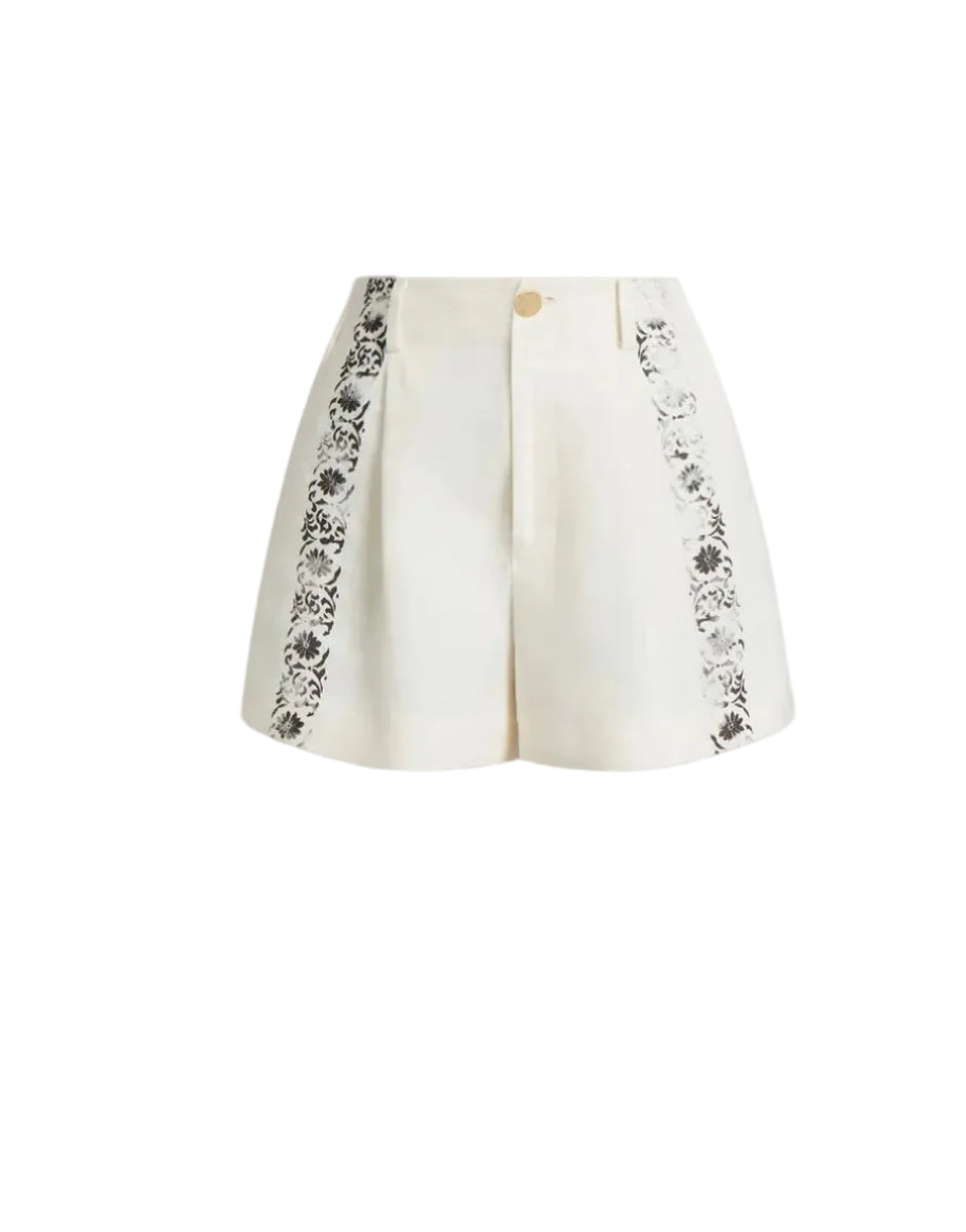 Alberta Ferretti - Shorts lino stampato avorio