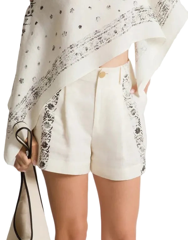 Alberta Ferretti - Shorts lino stampato avorio