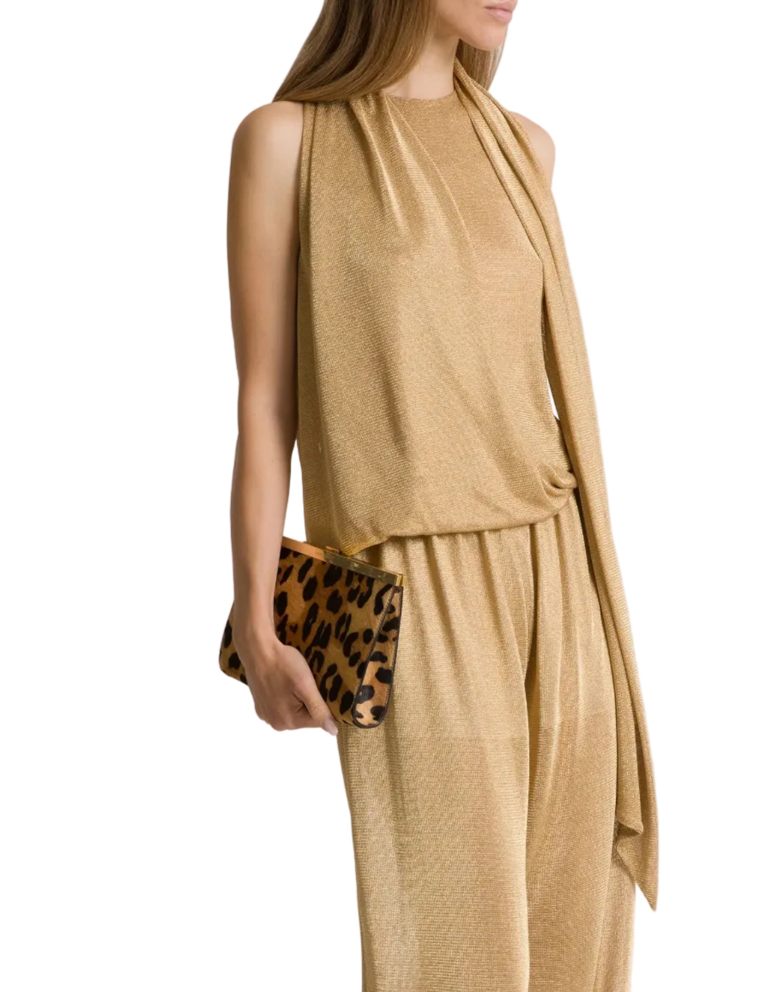 Alberta Ferretti - Top lurex oro con sciarpina