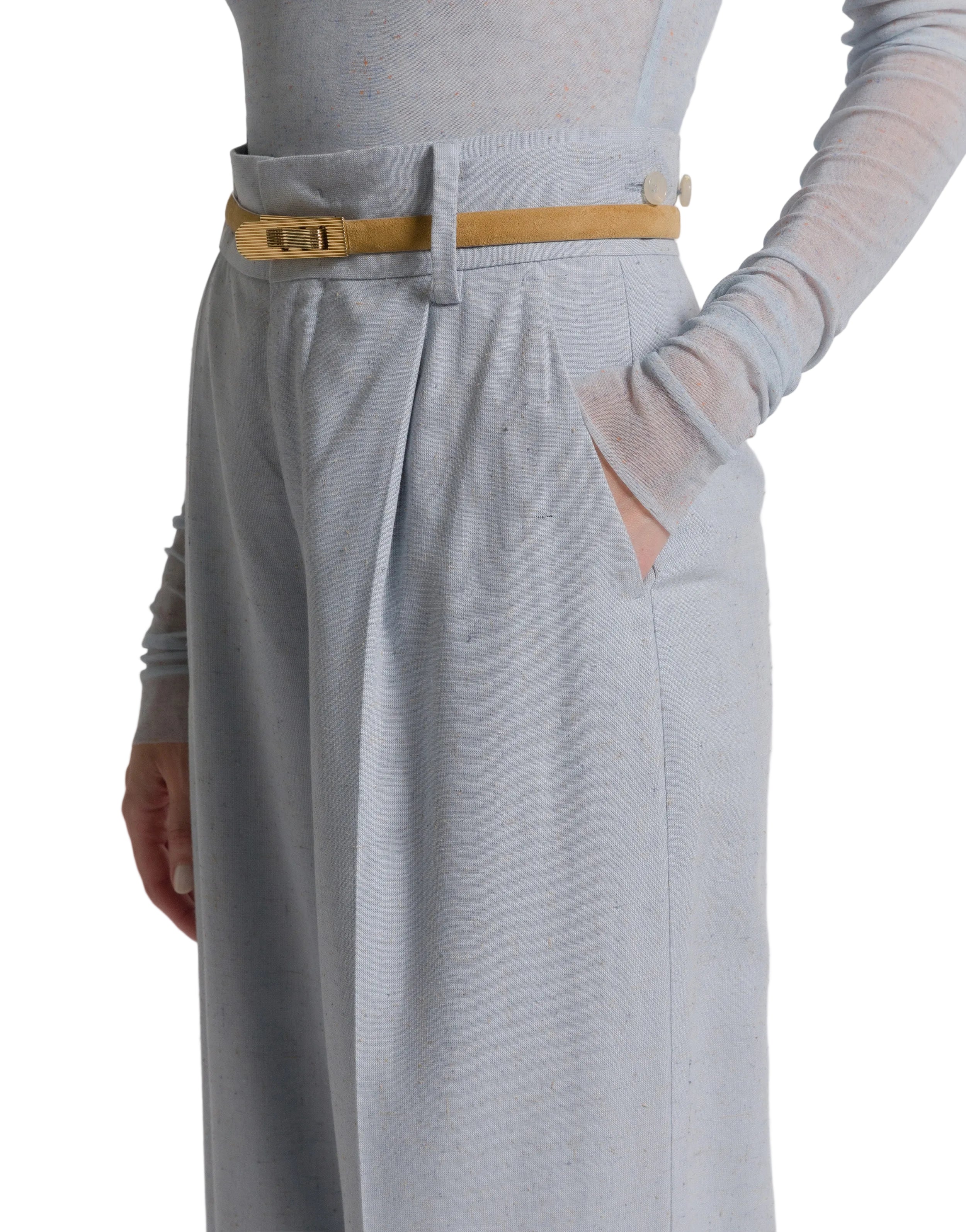 Alberta Ferretti - Pantalone da abito tweed azzurro