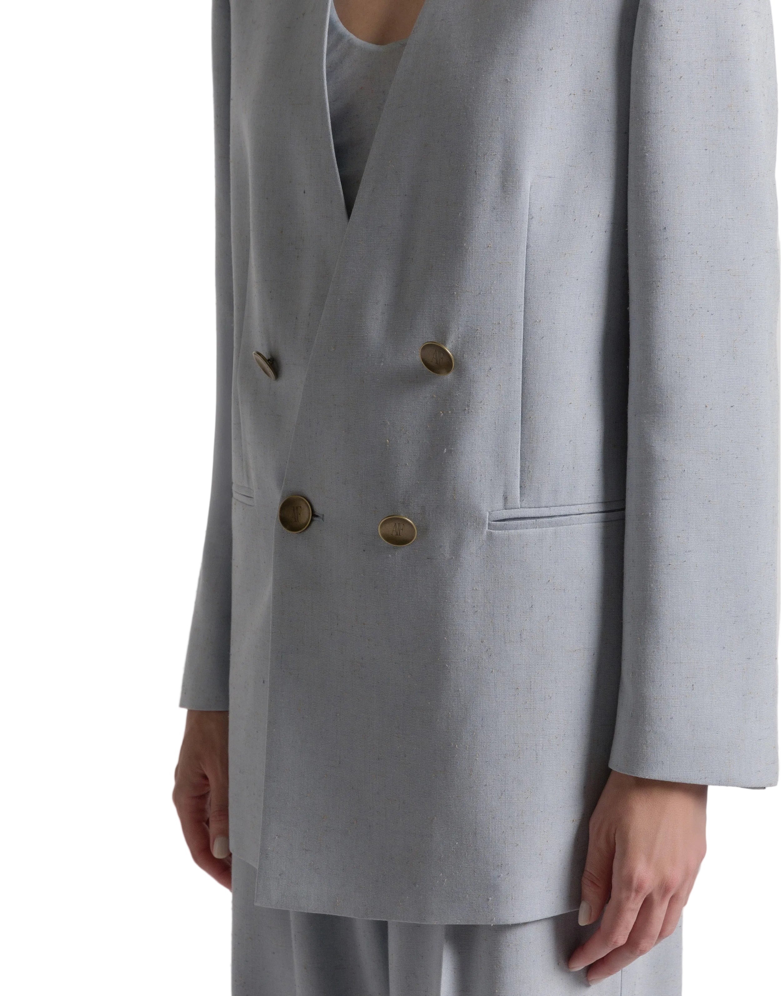 Alberta Ferretti - Giacca doppiopetto in tweed azzurra