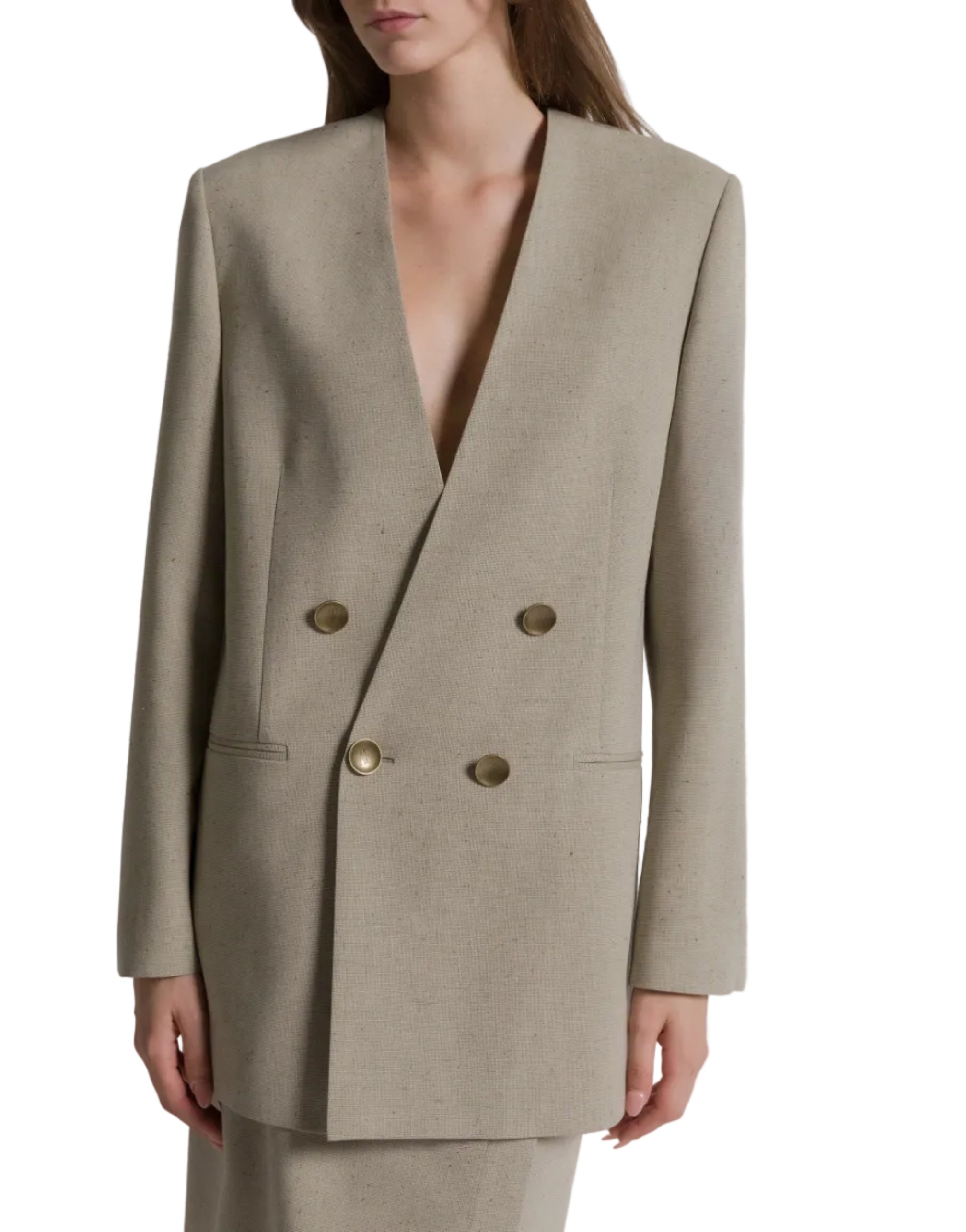 Alberta Ferretti - Giacca doppiopetto in tweed beige