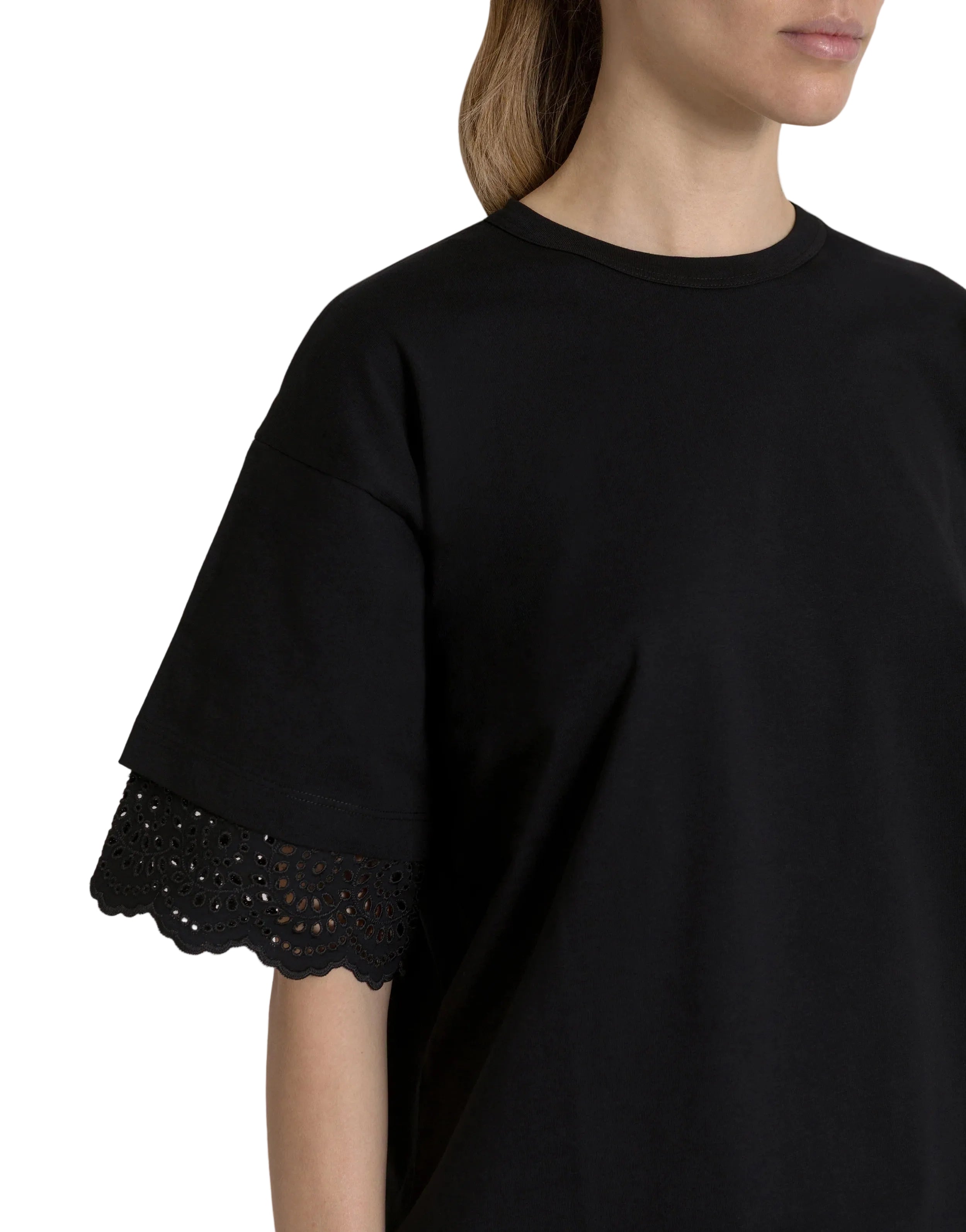 Alberta Ferretti - T-shirt nera con maniche sangallo