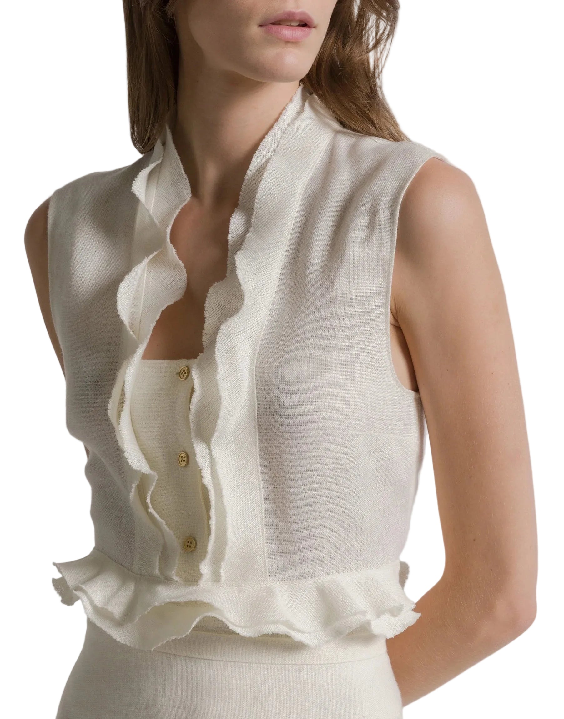 Alberta Ferretti - Top in lino con volant