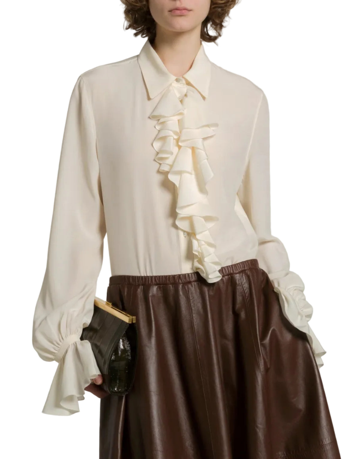 Alberta Ferretti - Camicia con rouches vaniglia