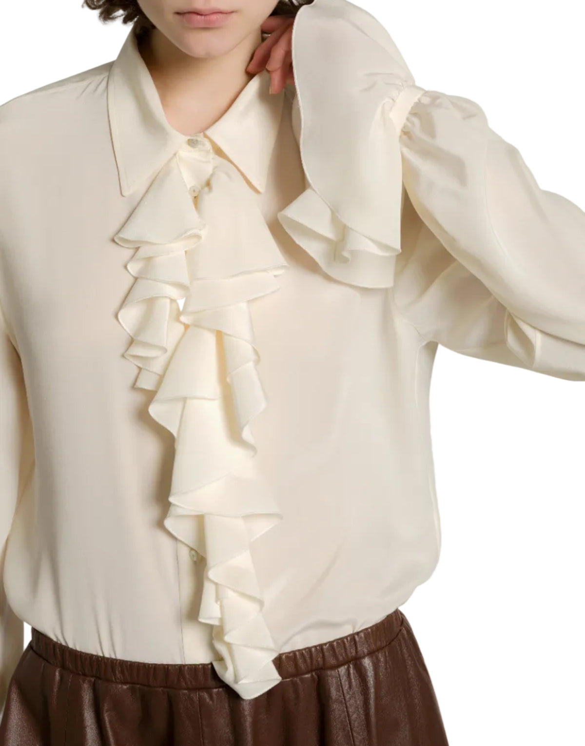 Alberta Ferretti - Camicia con rouches vaniglia