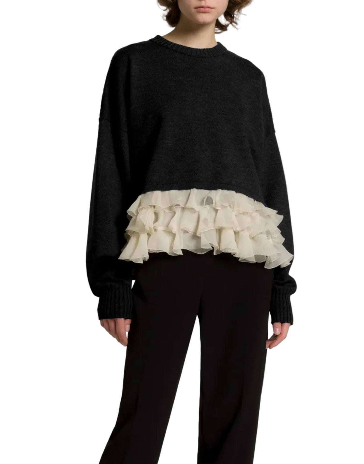 Alberta Ferretti - Maglia lana merino con rouches