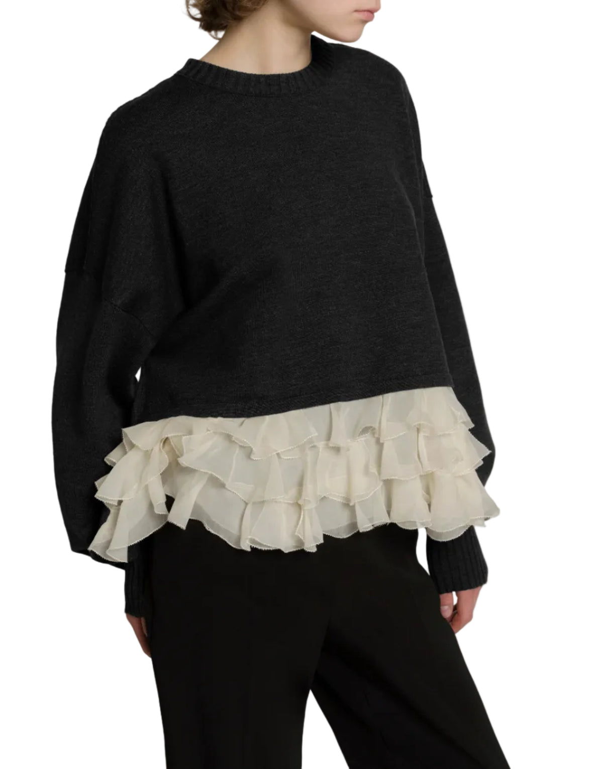 Alberta Ferretti - Maglia lana merino con rouches
