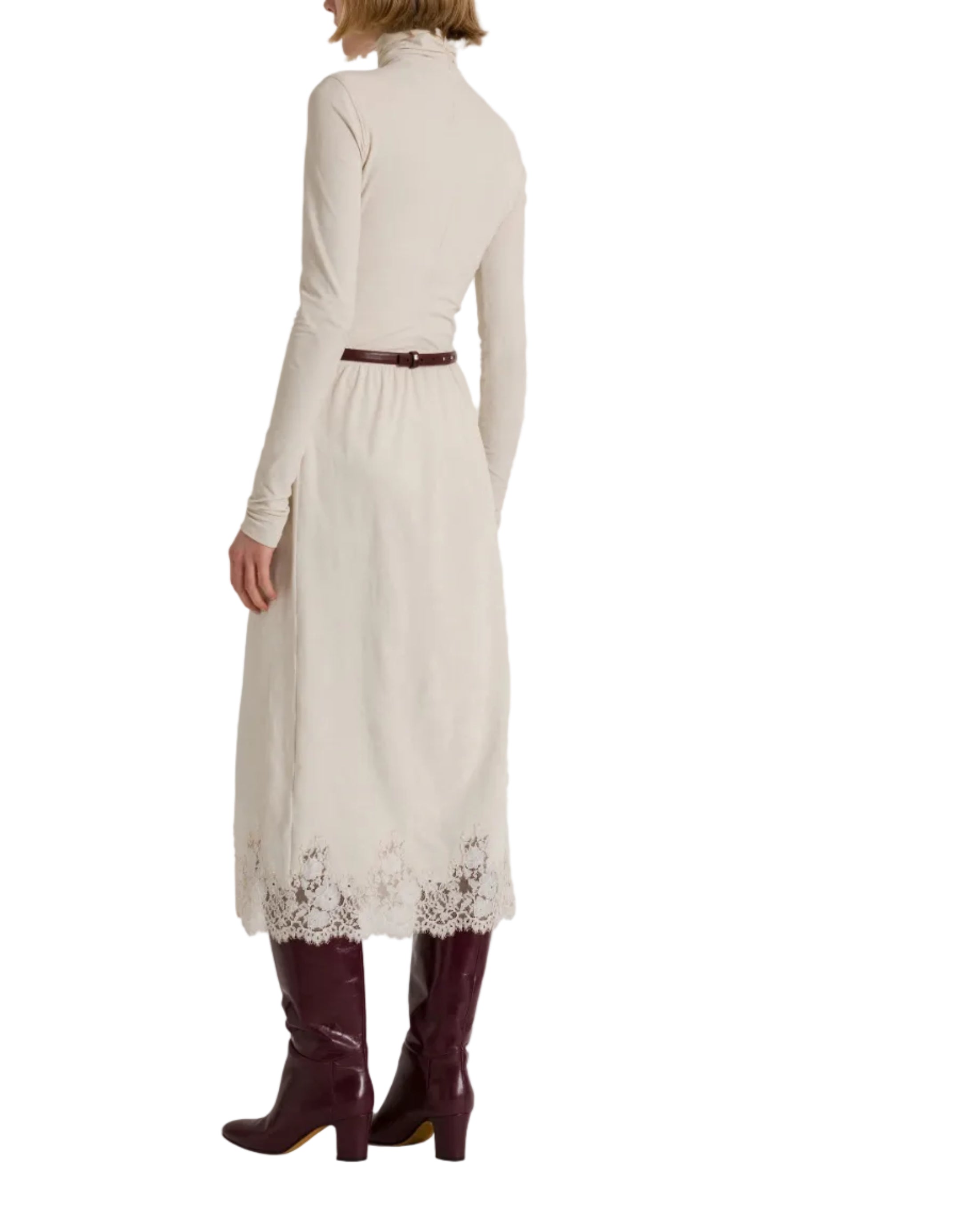 Alberta Ferretti - Gonna midi vellluto avorio con pizzo