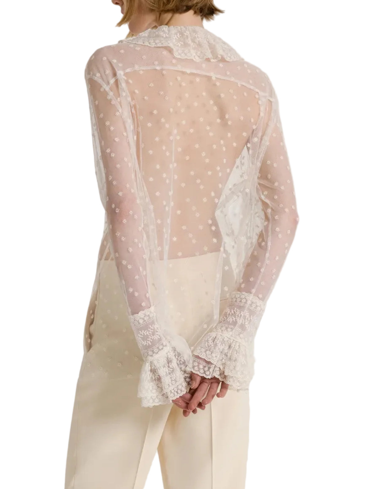 Alberta Ferretti - Camicia in tulle a pois avorio