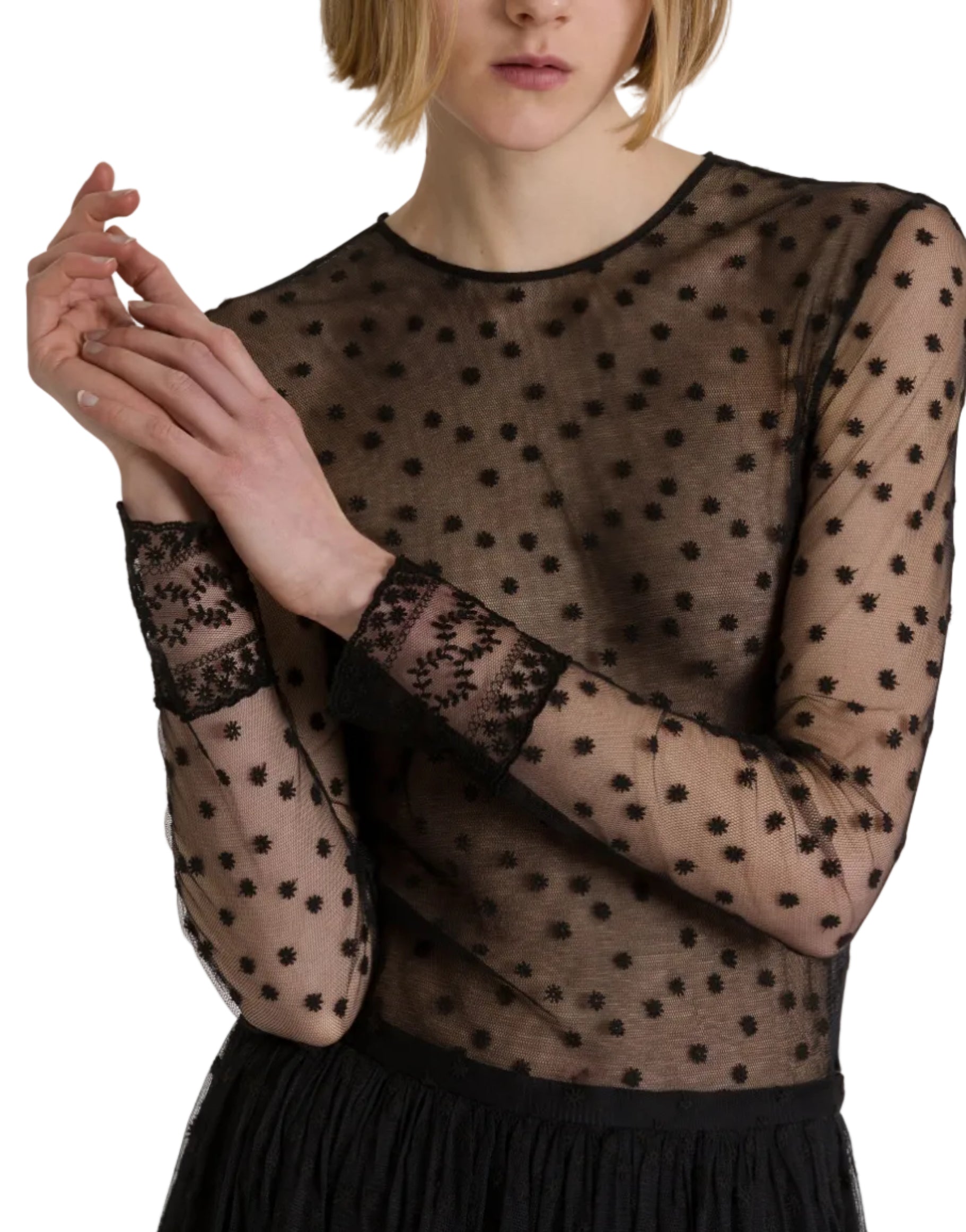 Alberta Ferretti - Top in tulle ricamato